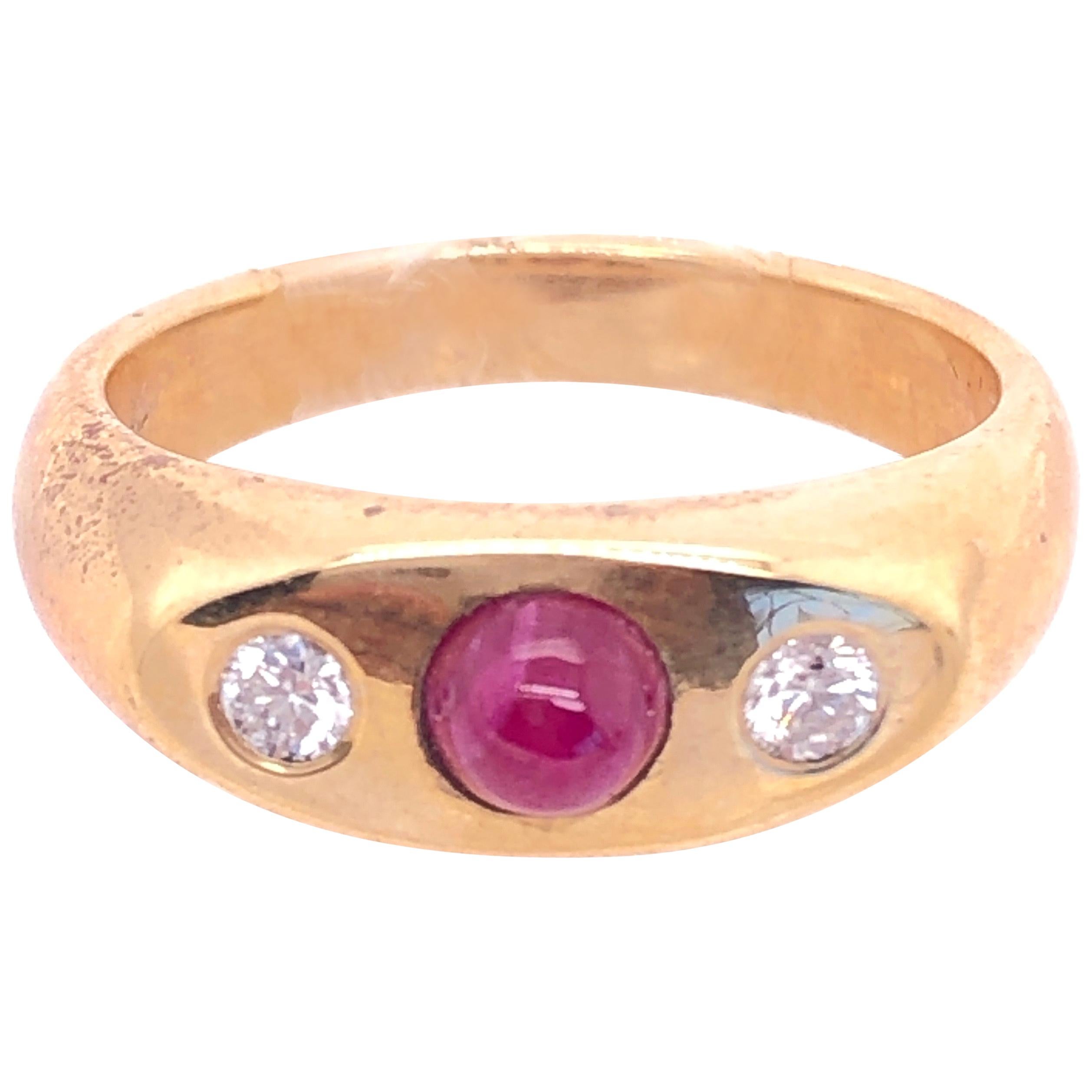 14 Karat Yellow Gold Ruby Cabochon Solitaire With Diamond Accents Ring