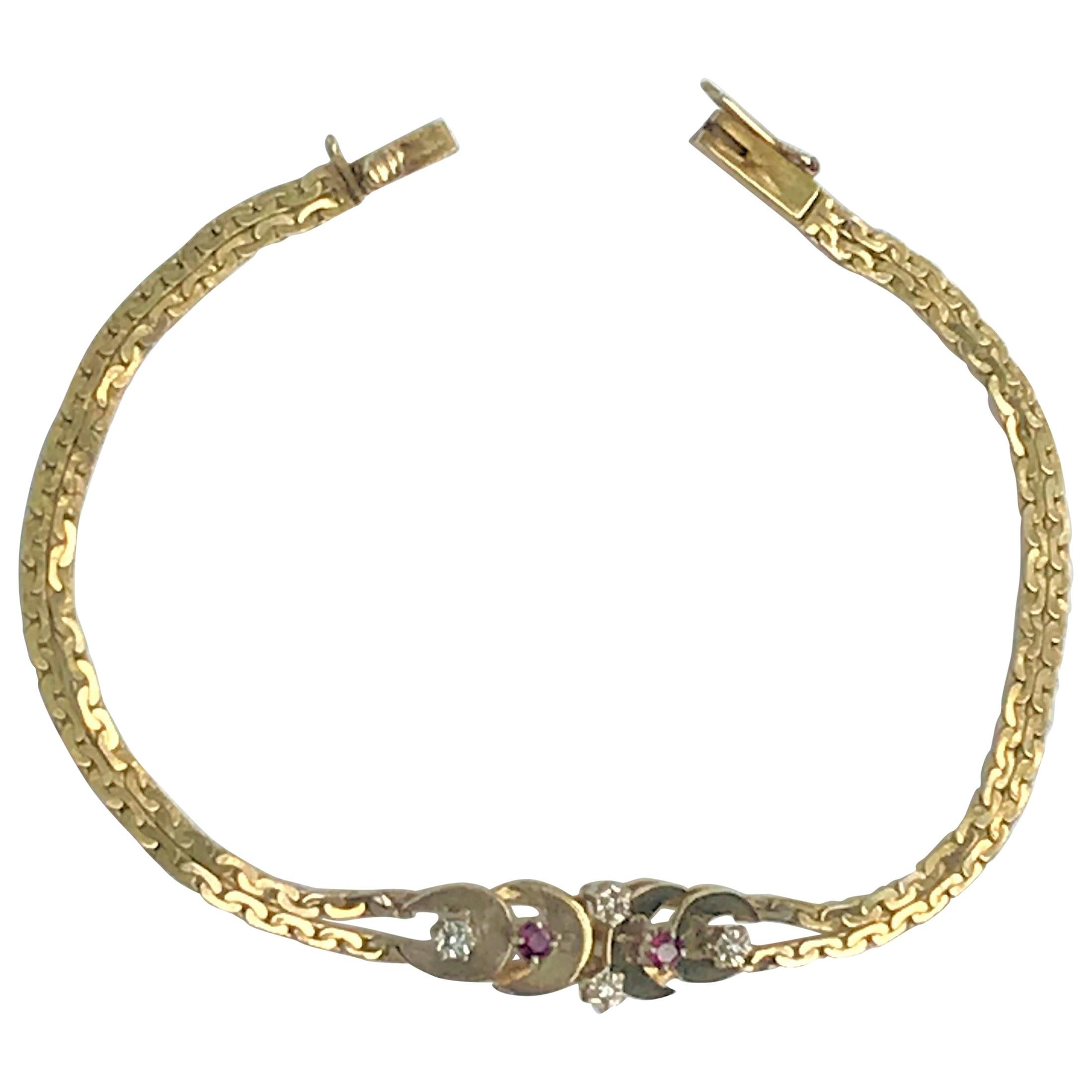 14 Karat Yellow Gold Ruby Diamond Bracelet