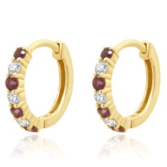 14 Karat Yellow Gold Ruby & Diamond Earrings