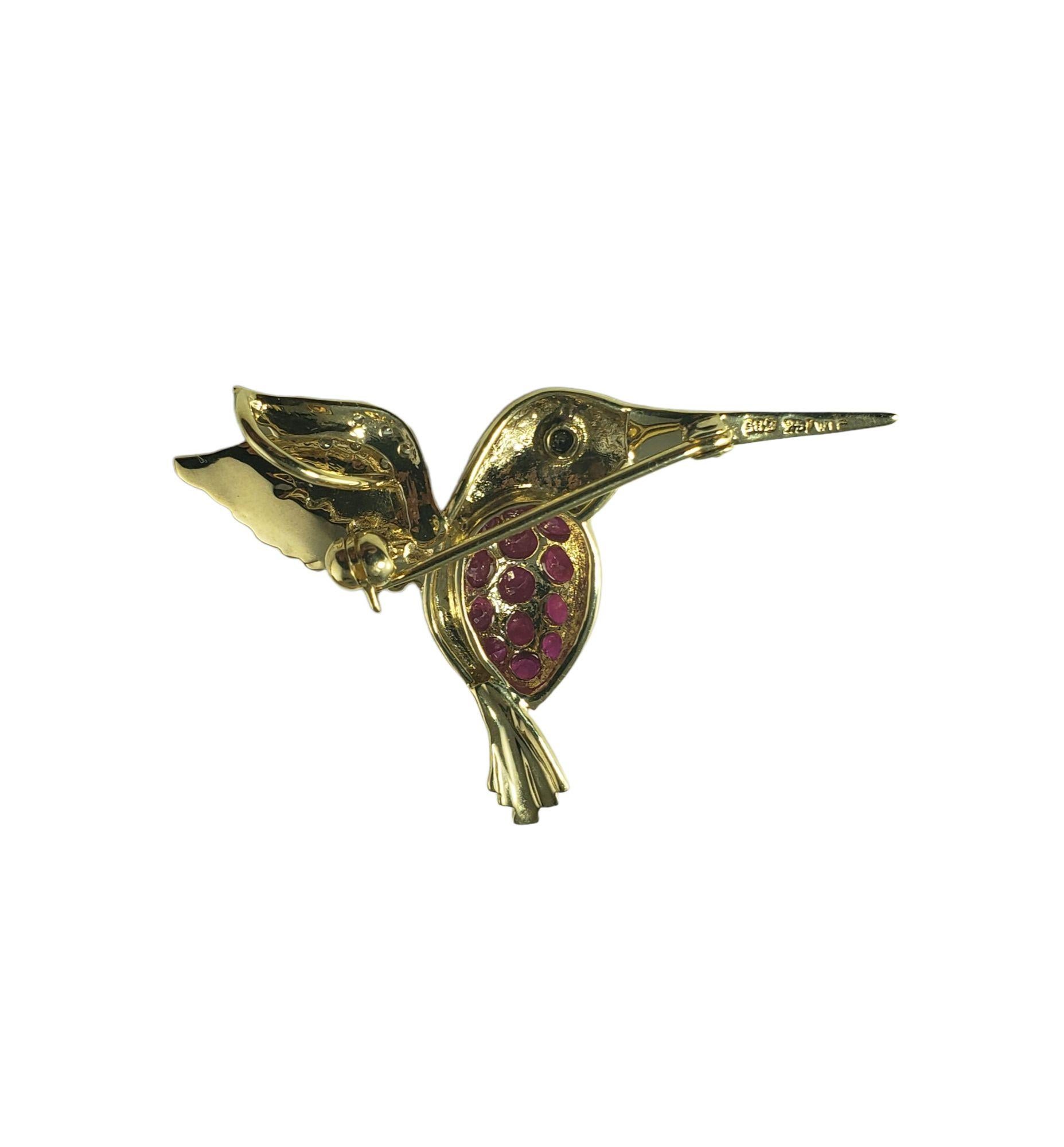 Women's 14 Karat Yellow Gold Ruby Diamond Hummingbird Brooch Pendant #14605 For Sale