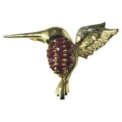 14 Karat Gelbgold Rubin Diamant Hummingbird Brosche Anhänger #14605