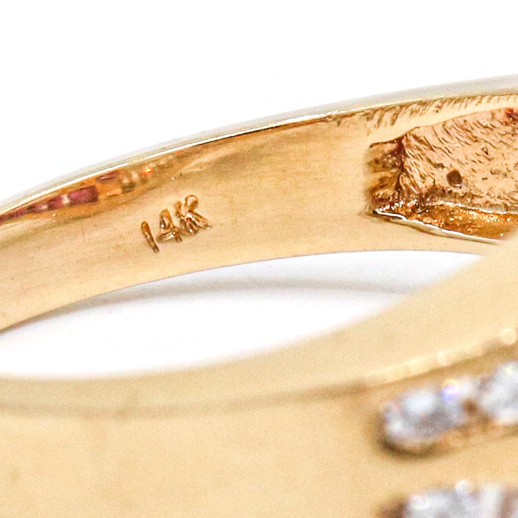 Women's 14 Karat Yellow Gold Ruby Diamond Interlocking Loops Band Ring For Sale