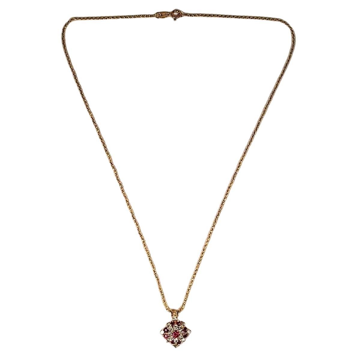 14 Karat Yellow Gold Ruby Diamond Pendant and Chain For Sale