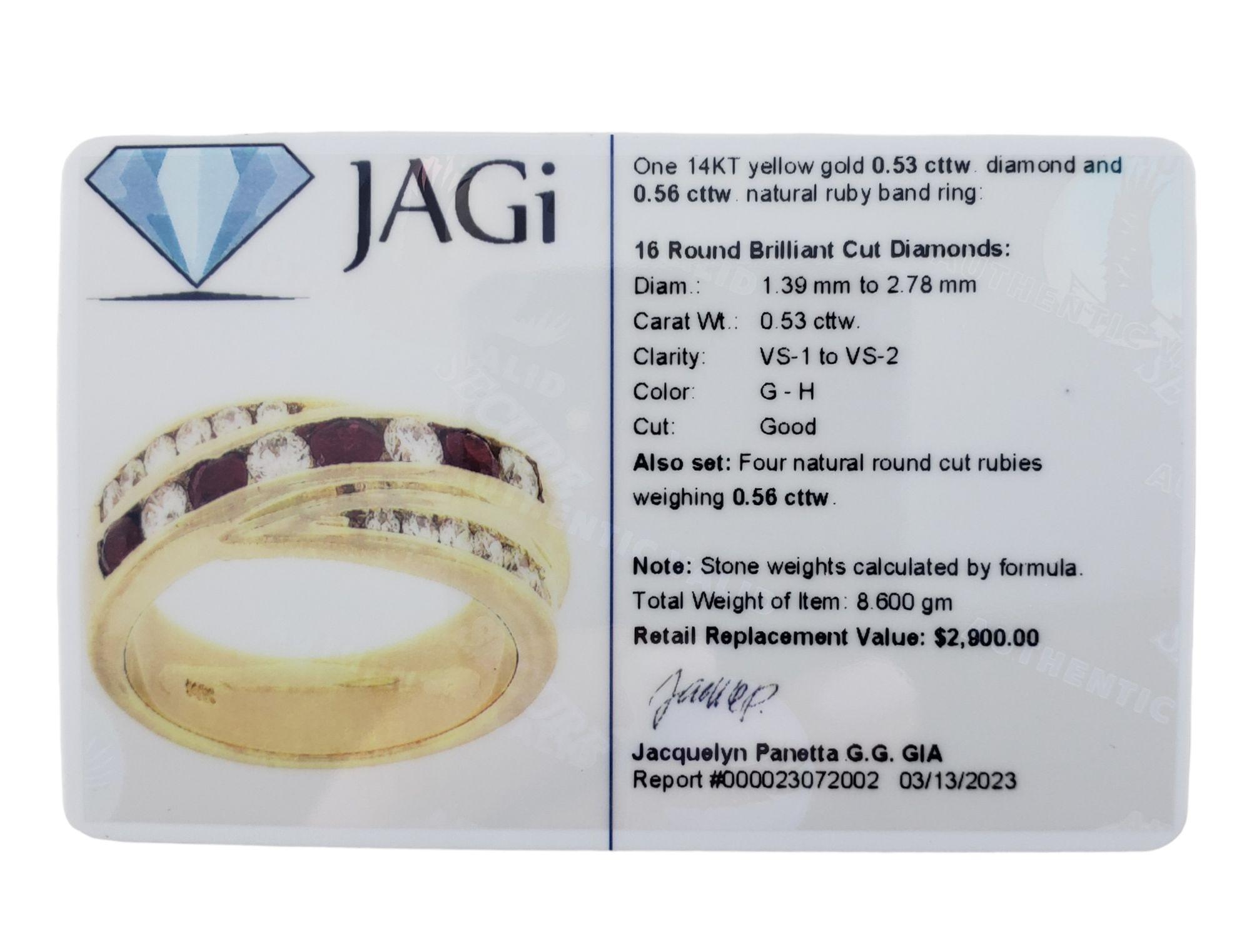 14 Karat Yellow Gold Ruby & Diamond Ring Size 5.75 JAGi Certified#16638 For Sale 6