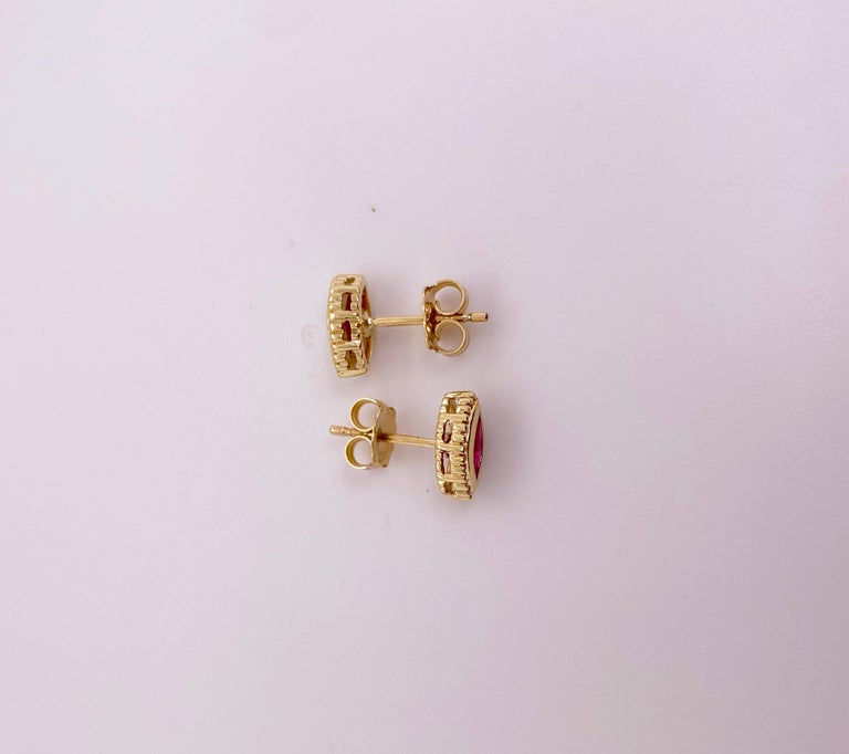 Modern 14 Karat Yellow Gold Ruby Earrings For Sale