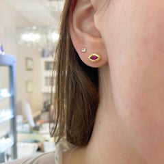 Marquise Ruby Bezel Beaded Detail 14K Yellow Gold Small Stud Earrings