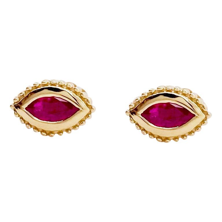 14 Karat Yellow Gold Ruby Earrings For Sale