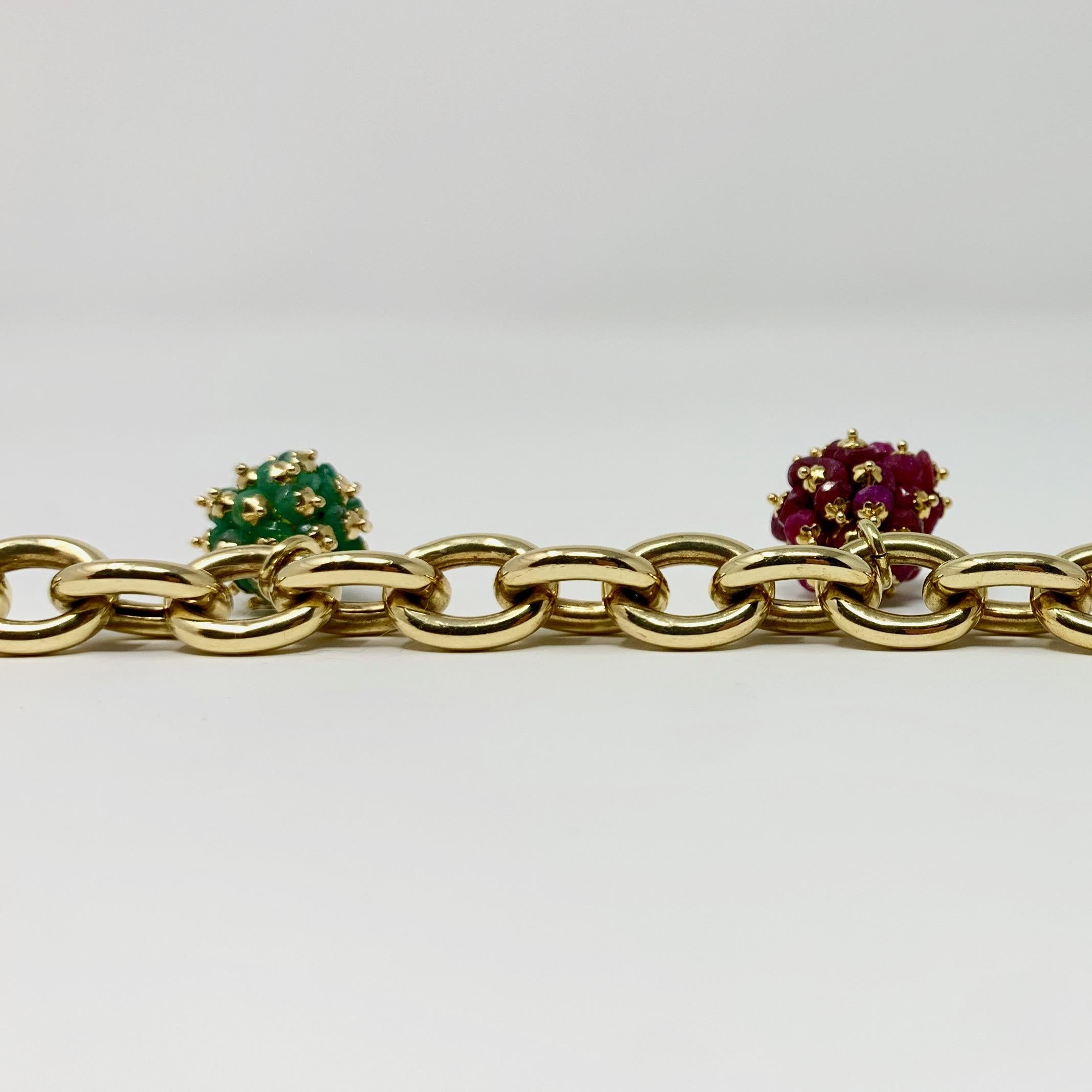 Women's 14 Karat Yellow Gold Ruby Emerald Sapphire Cluster Bracelet