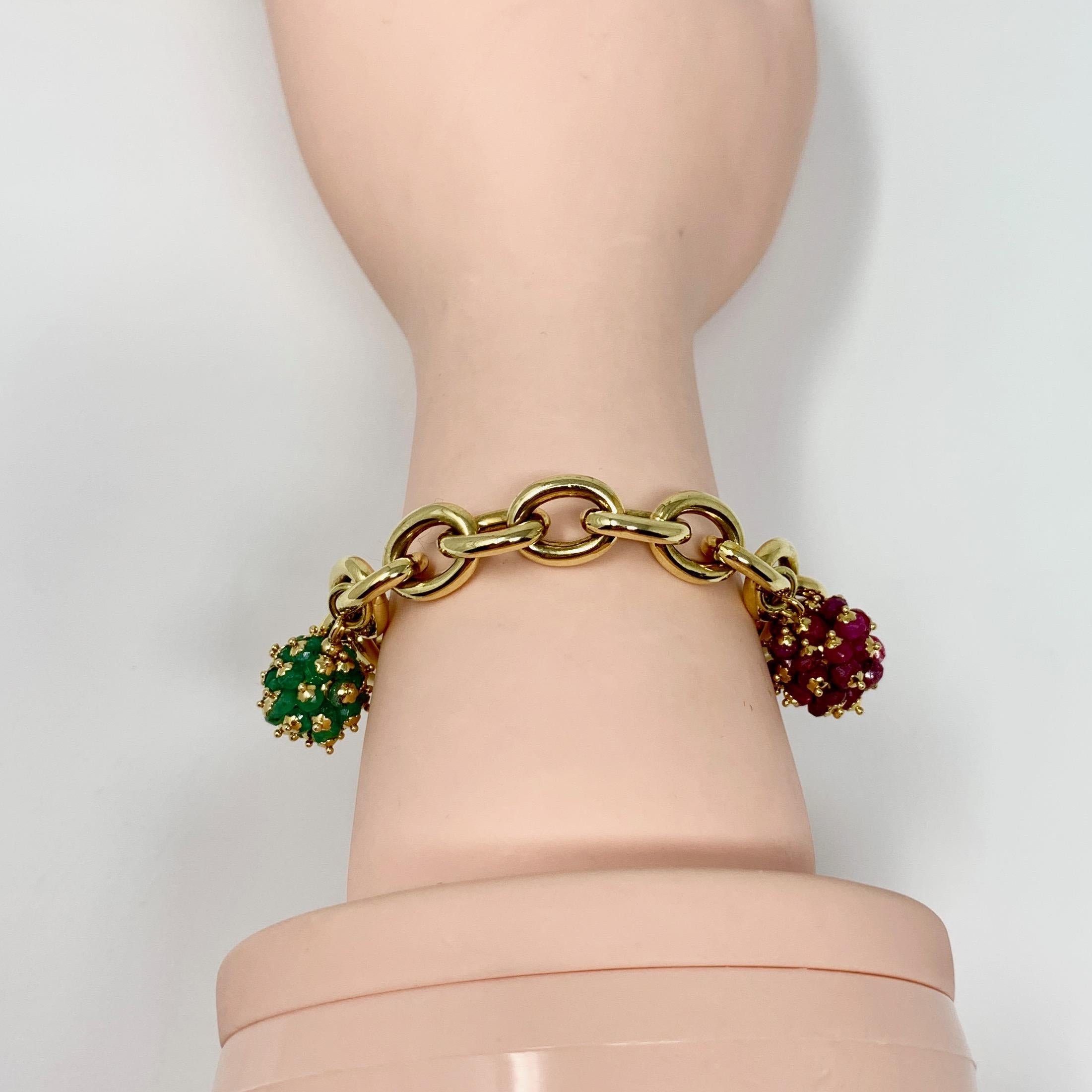 14 Karat Yellow Gold Ruby Emerald Sapphire Cluster Bracelet 4