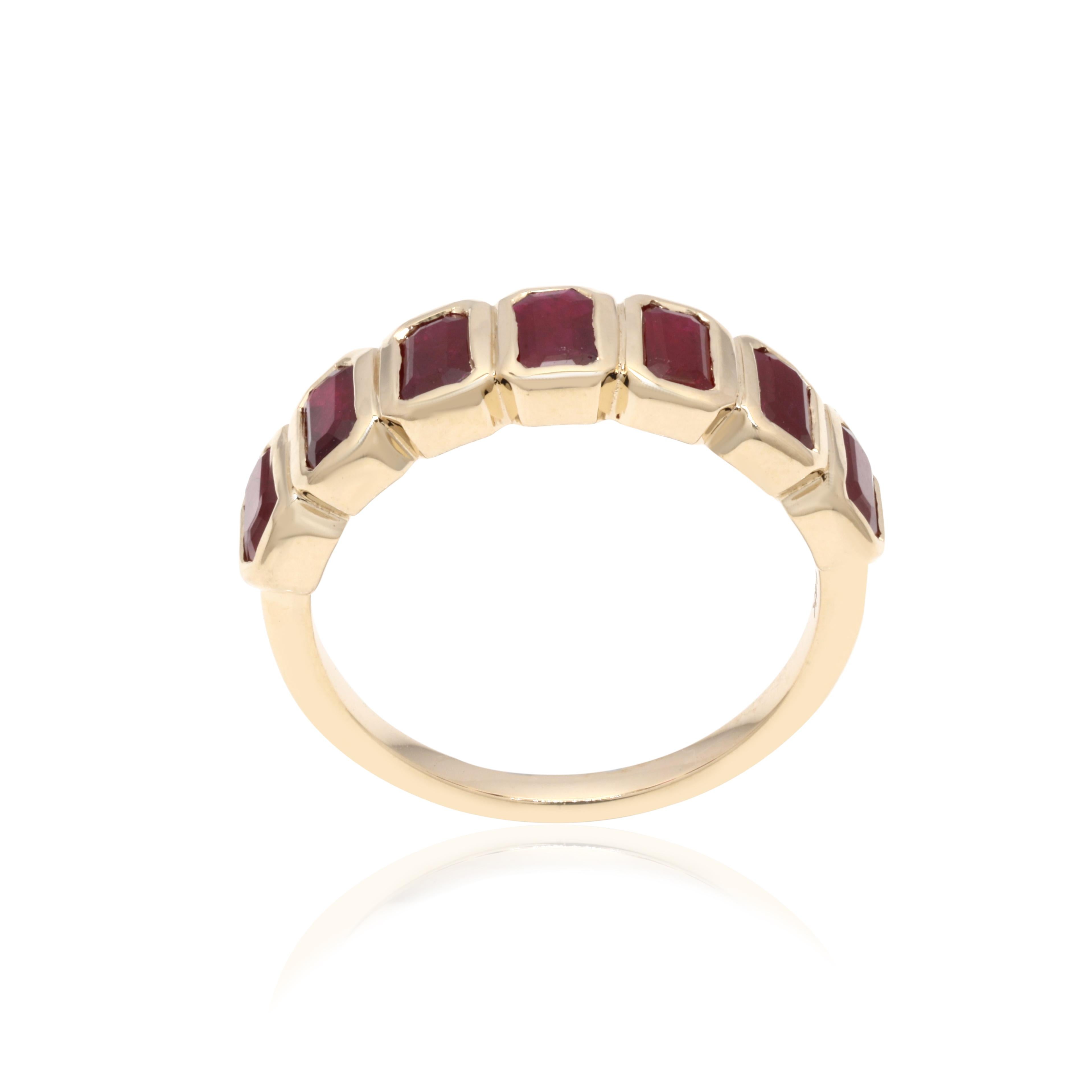 For Sale:  14 Karat Yellow Gold Ruby Half Eternity Band Stacking Ruby Ring 3