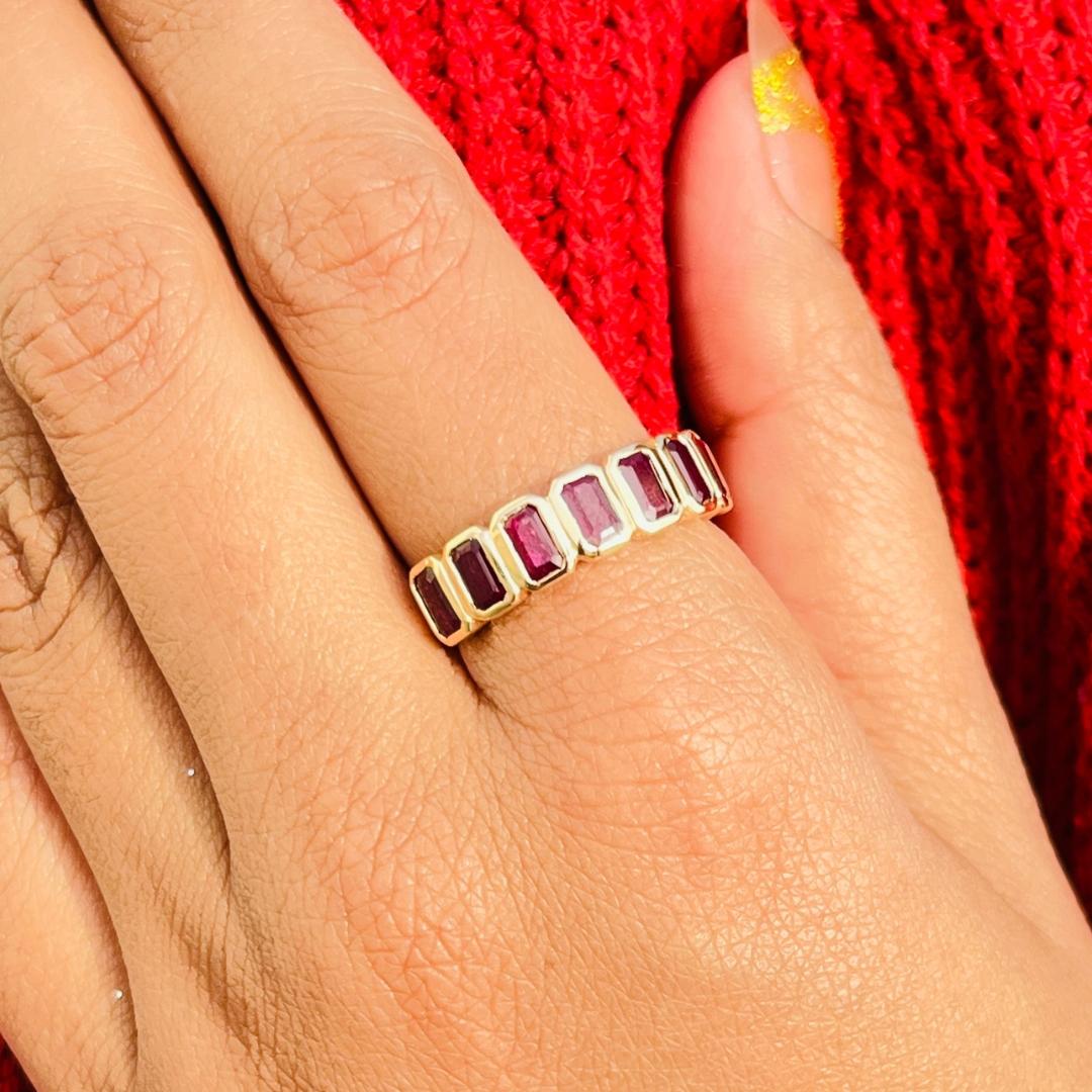For Sale:  14 Karat Yellow Gold Ruby Half Eternity Band Stacking Ruby Ring 4