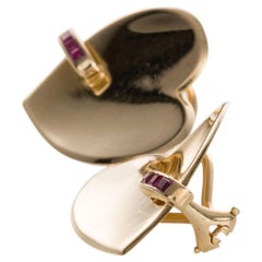 14 Karat Yellow Gold & Ruby Heart Shaped Ear Clips
