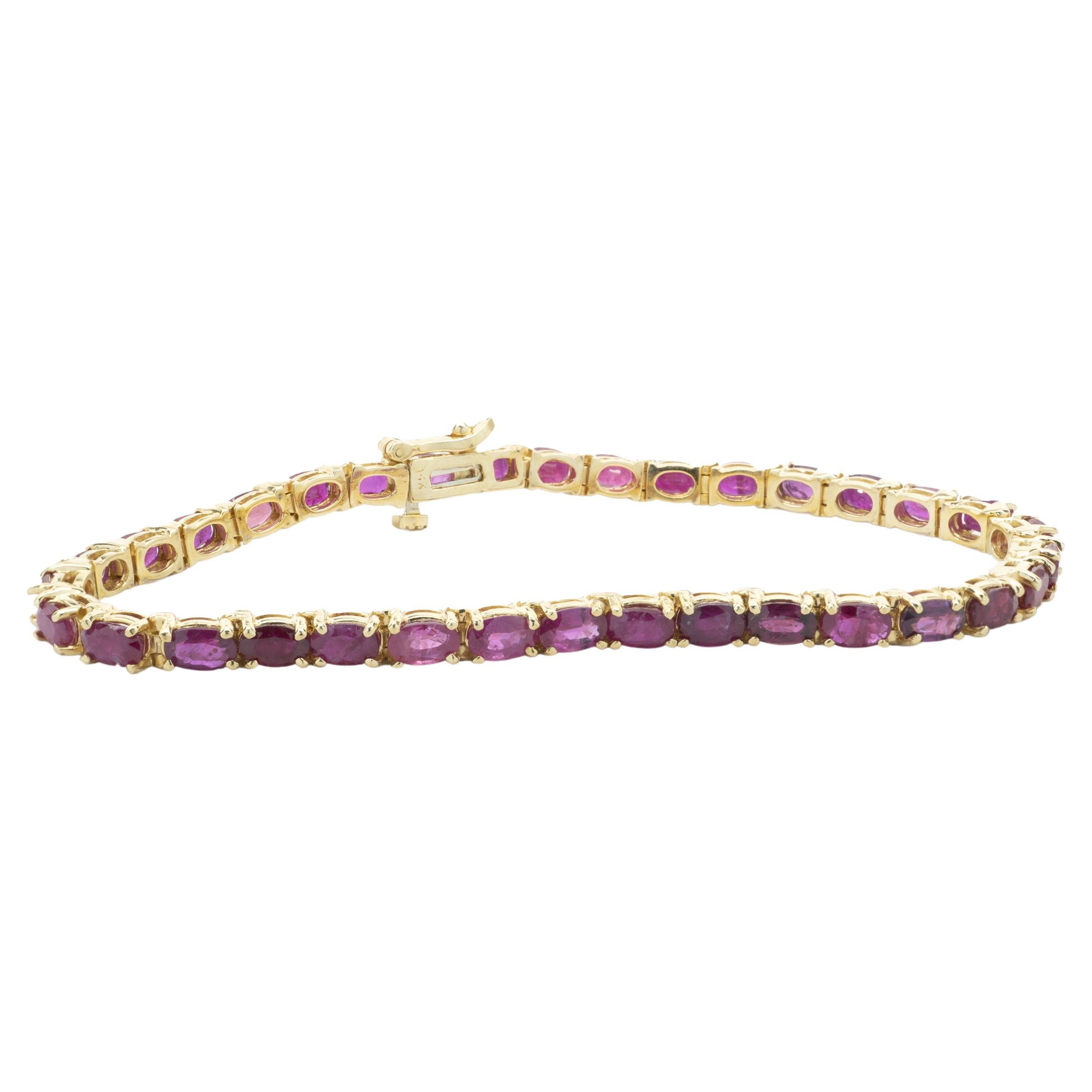 14 Karat Yellow Gold Ruby Inline Bracelet For Sale at 1stDibs