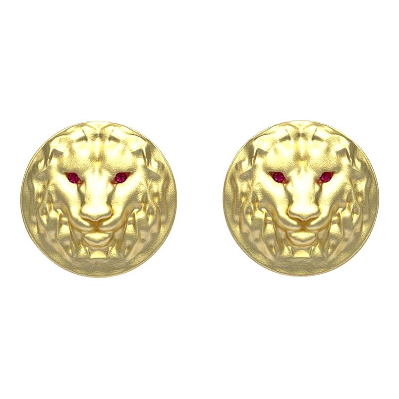 14k Yellow Gold Ruby Lion Cufflinks For Sale