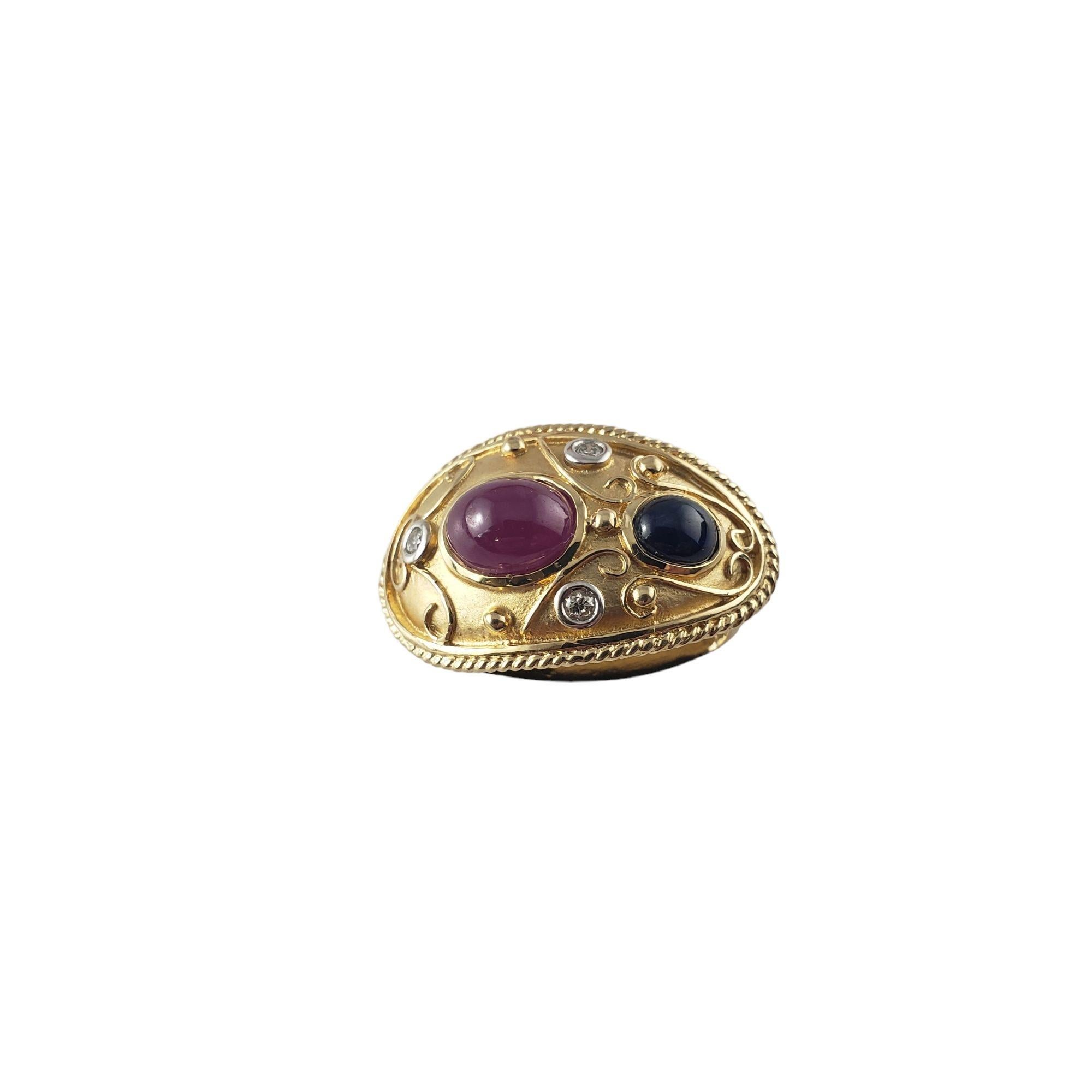 Cabochon 14 Karat Yellow Gold Ruby, Sapphire and Diamond Slide Pendant #14045 For Sale