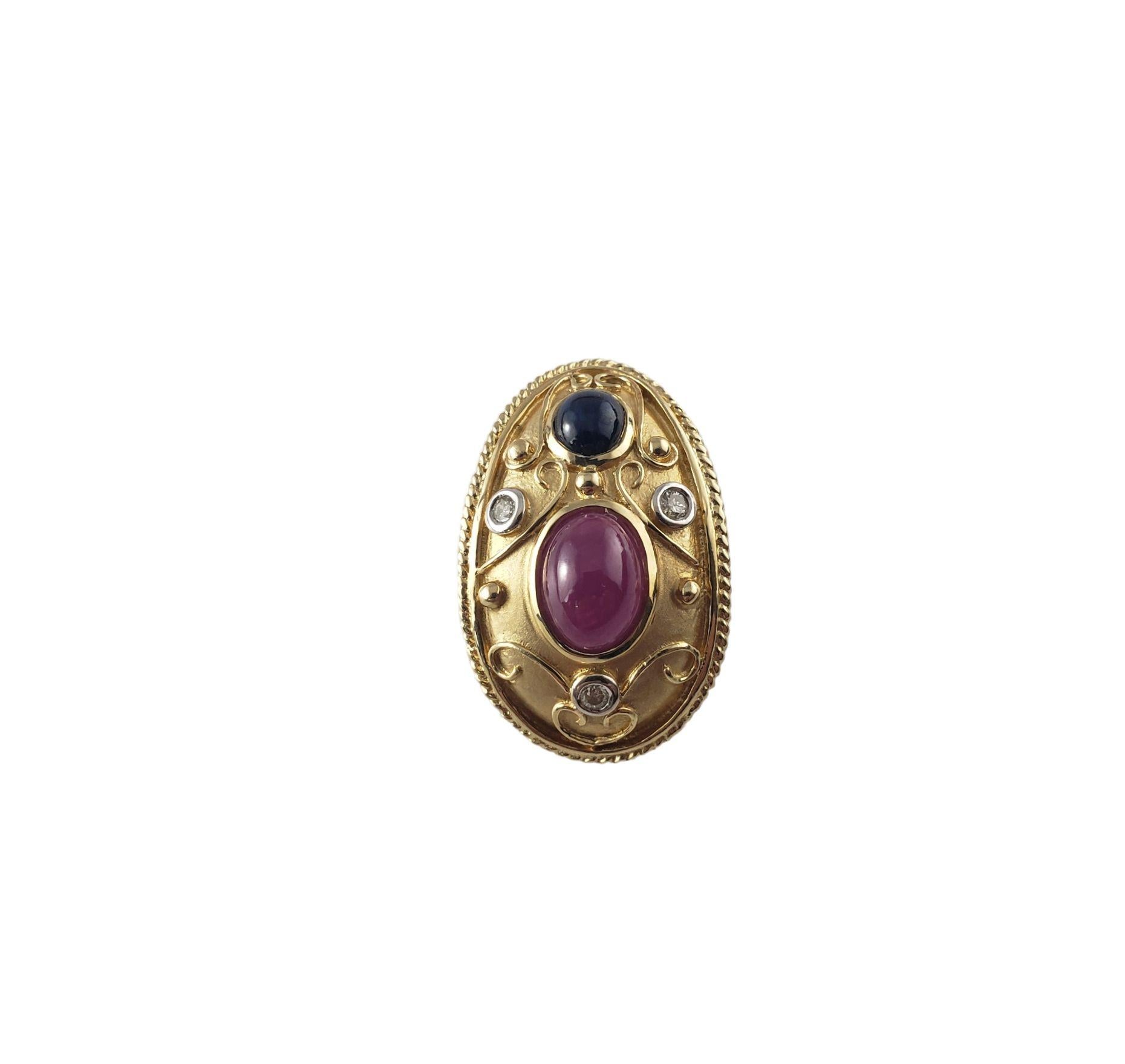 14 Karat Yellow Gold Ruby, Sapphire and Diamond Slide Pendant #14045 In Good Condition For Sale In Washington Depot, CT