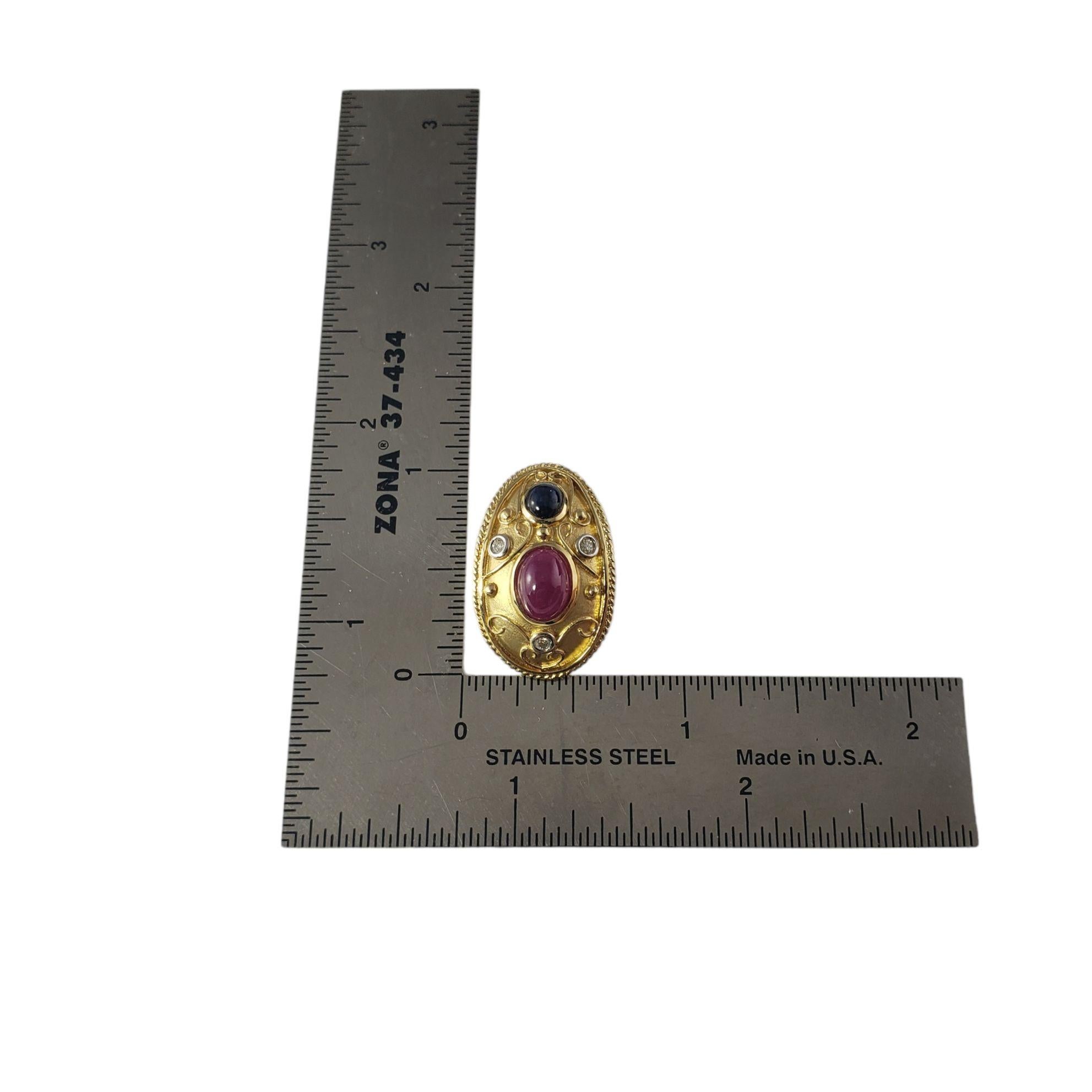 14 Karat Yellow Gold Ruby, Sapphire and Diamond Slide Pendant #14045 For Sale 1