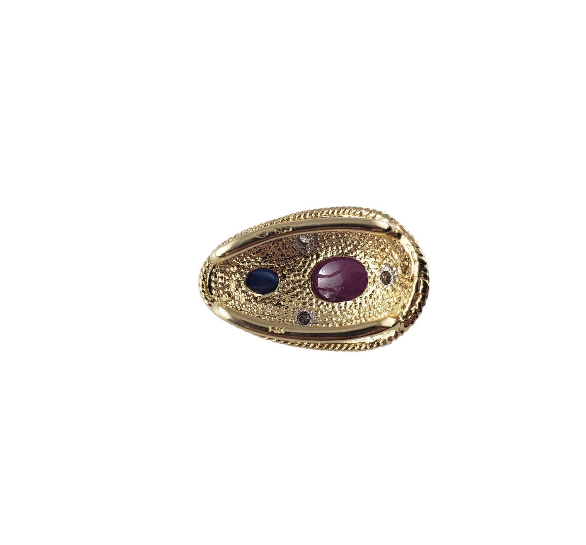 14 Karat Yellow Gold Ruby, Sapphire and Diamond Slide Pendant #14045 For Sale 3