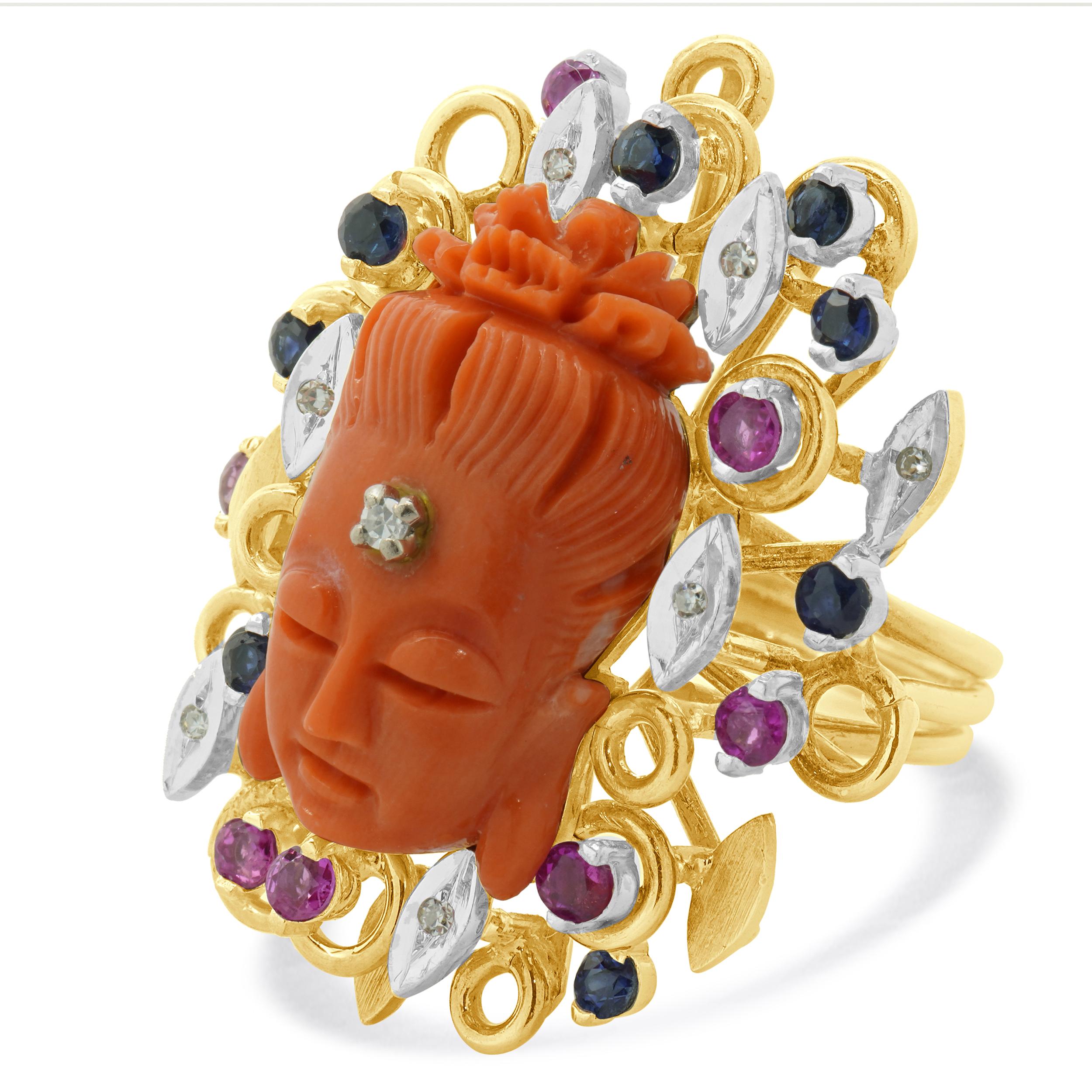 Matériau : Or jaune 14K
Diamant : 7 taille unique = 0,05cttw
Rubis : 8 tailles rondes = 0,60cttw
Saphir : 8 tailles rondes = 0,60cttw
Taille de l'anneau : 6.5 (veuillez prévoir jusqu'à 2 jours ouvrables supplémentaires pour les demandes de