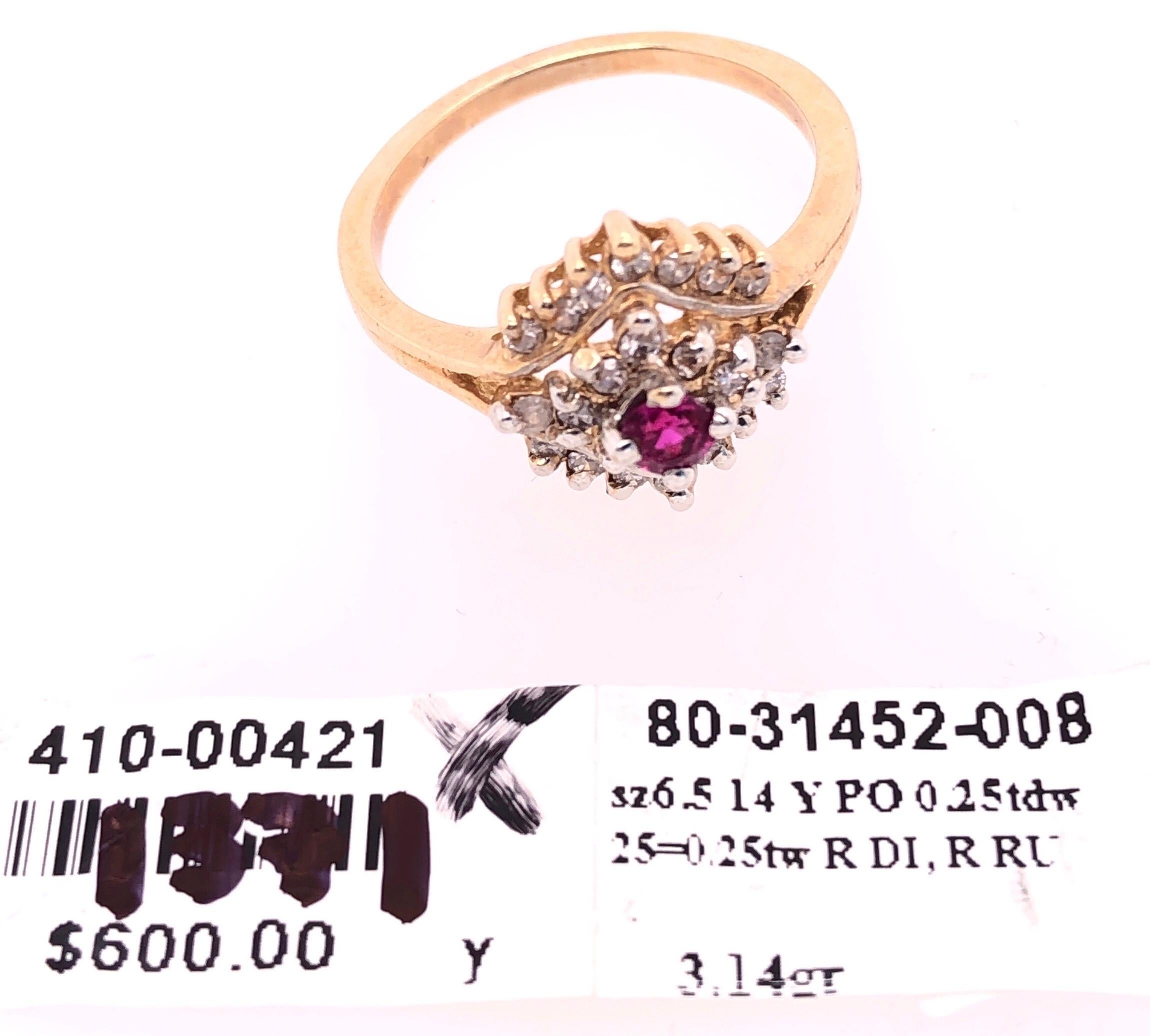 14 Karat Yellow Gold Ruby Solitaire with Diamond Cluster Ring 1