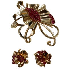 14 Karat Yellow Gold Ruby Suite with Brooch