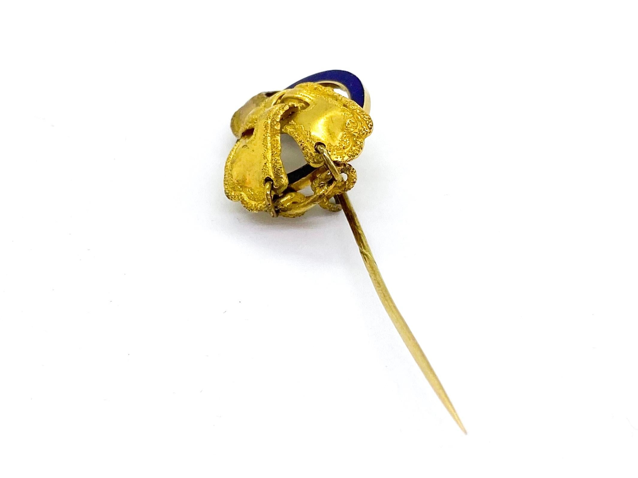 14 Karat Yellow Gold Russia Enamel Hat Needle Stick Pin In Fair Condition For Sale In Orimattila, FI