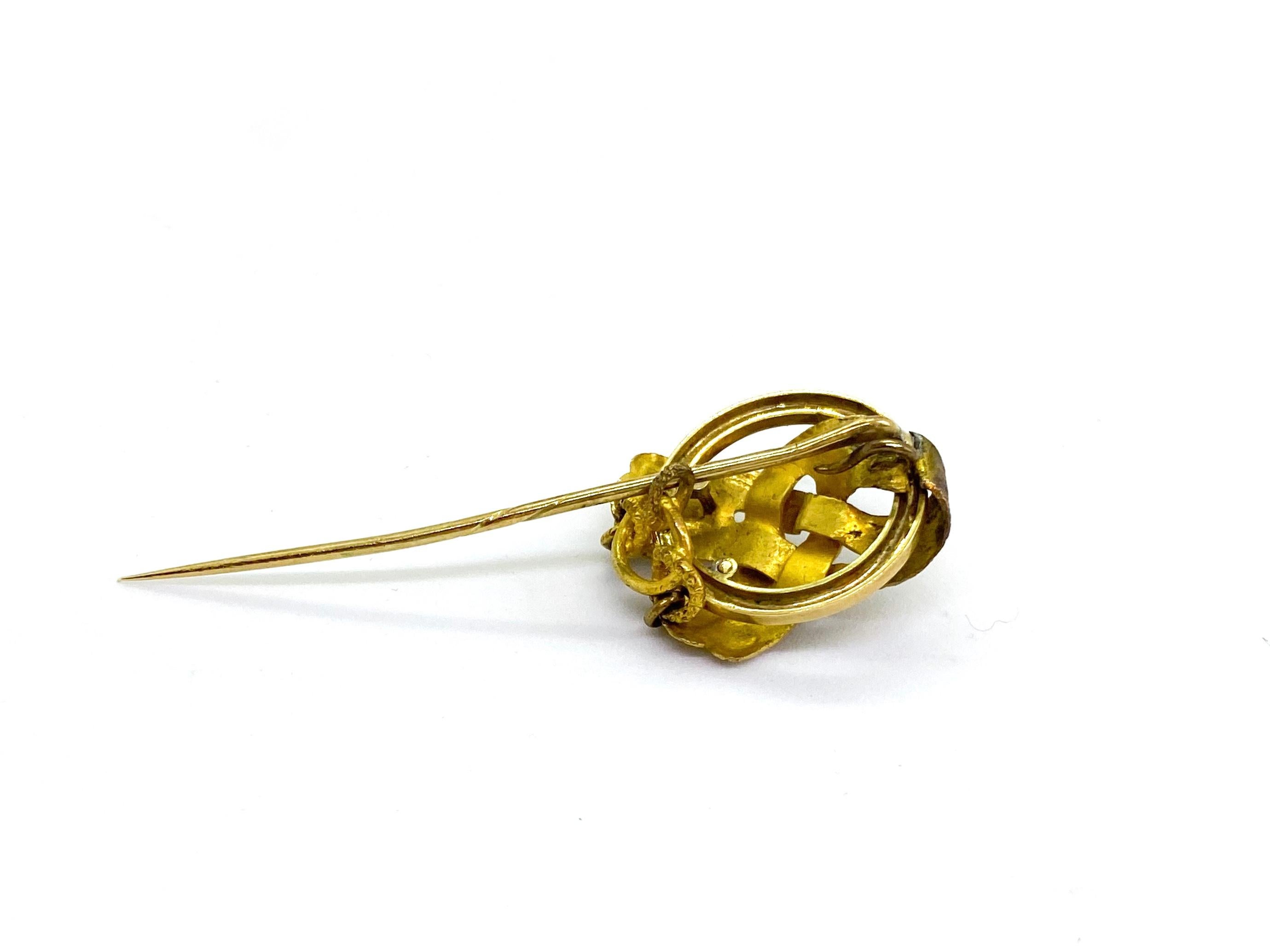 Women's or Men's 14 Karat Yellow Gold Russia Enamel Hat Needle Stick Pin For Sale