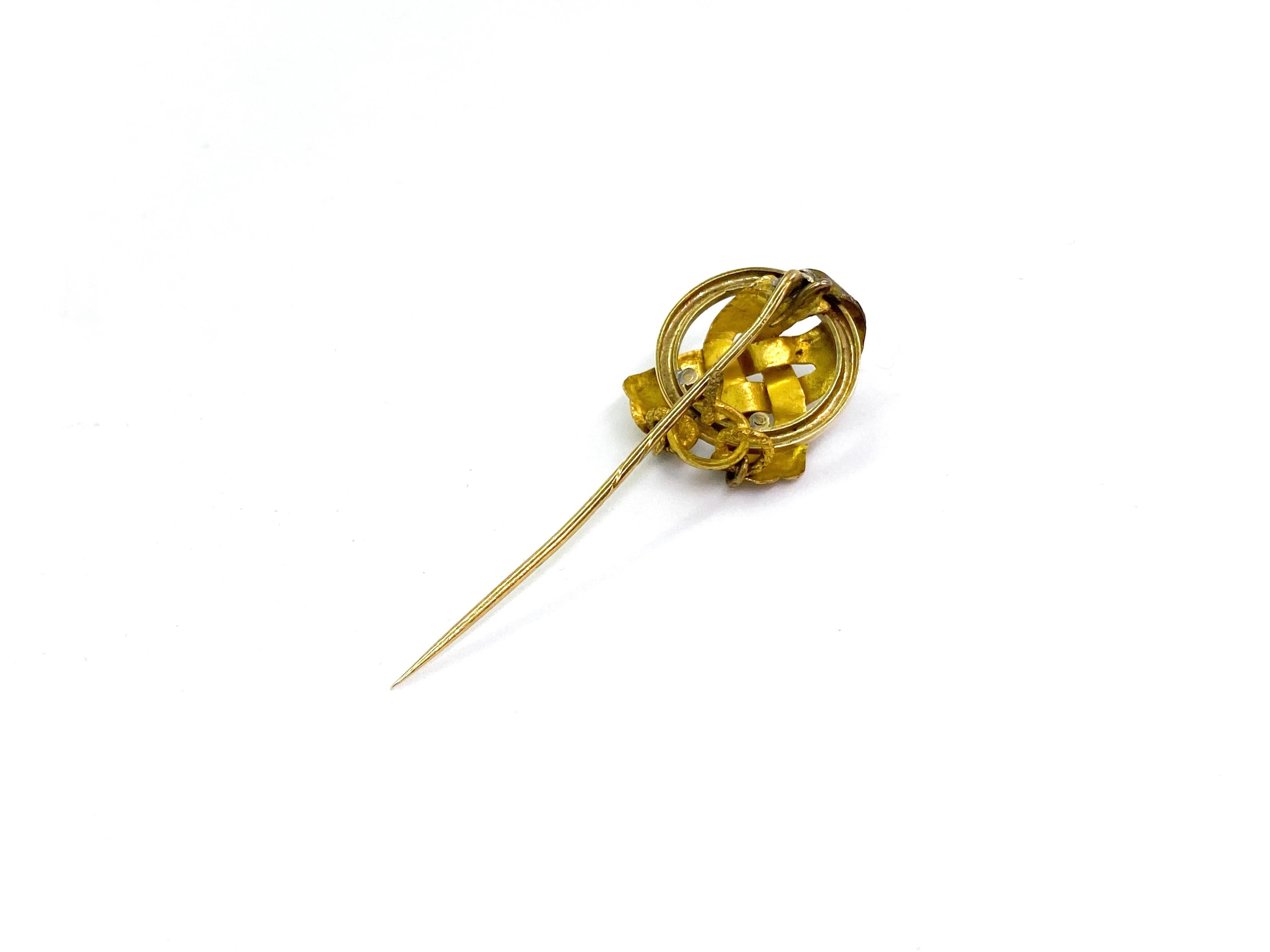 14 Karat Yellow Gold Russia Enamel Hat Needle Stick Pin For Sale 1