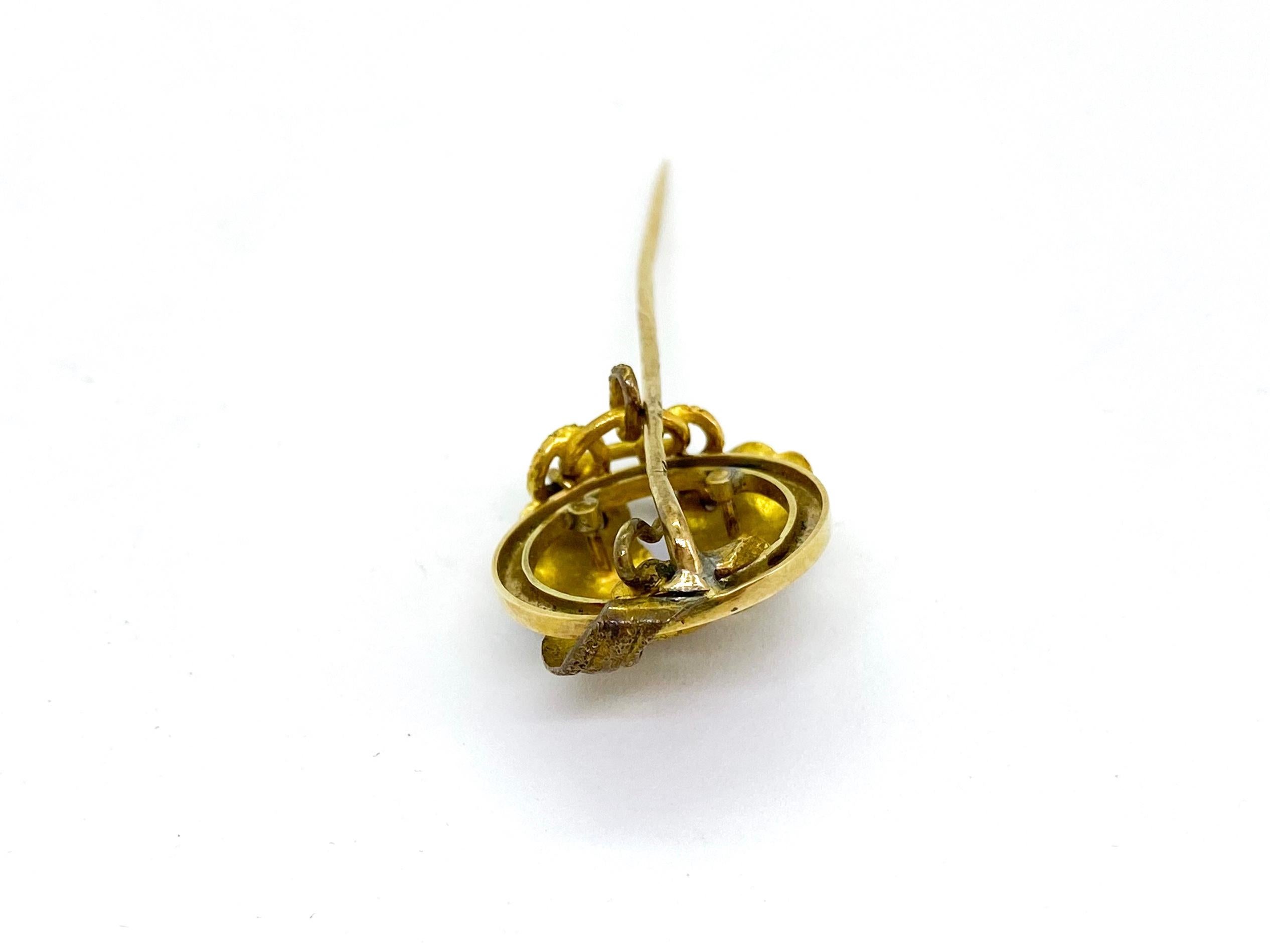 14 Karat Yellow Gold Russia Enamel Hat Needle Stick Pin For Sale 2