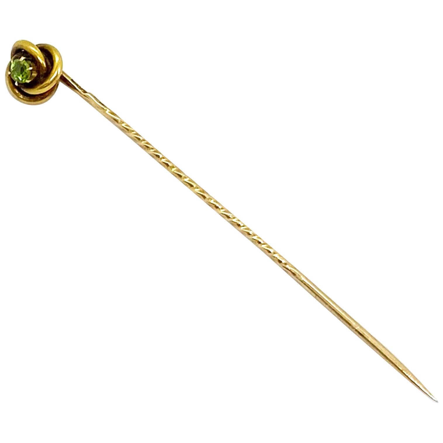 14 Karat Yellow Gold Russia Green Stone Stickpin For Sale