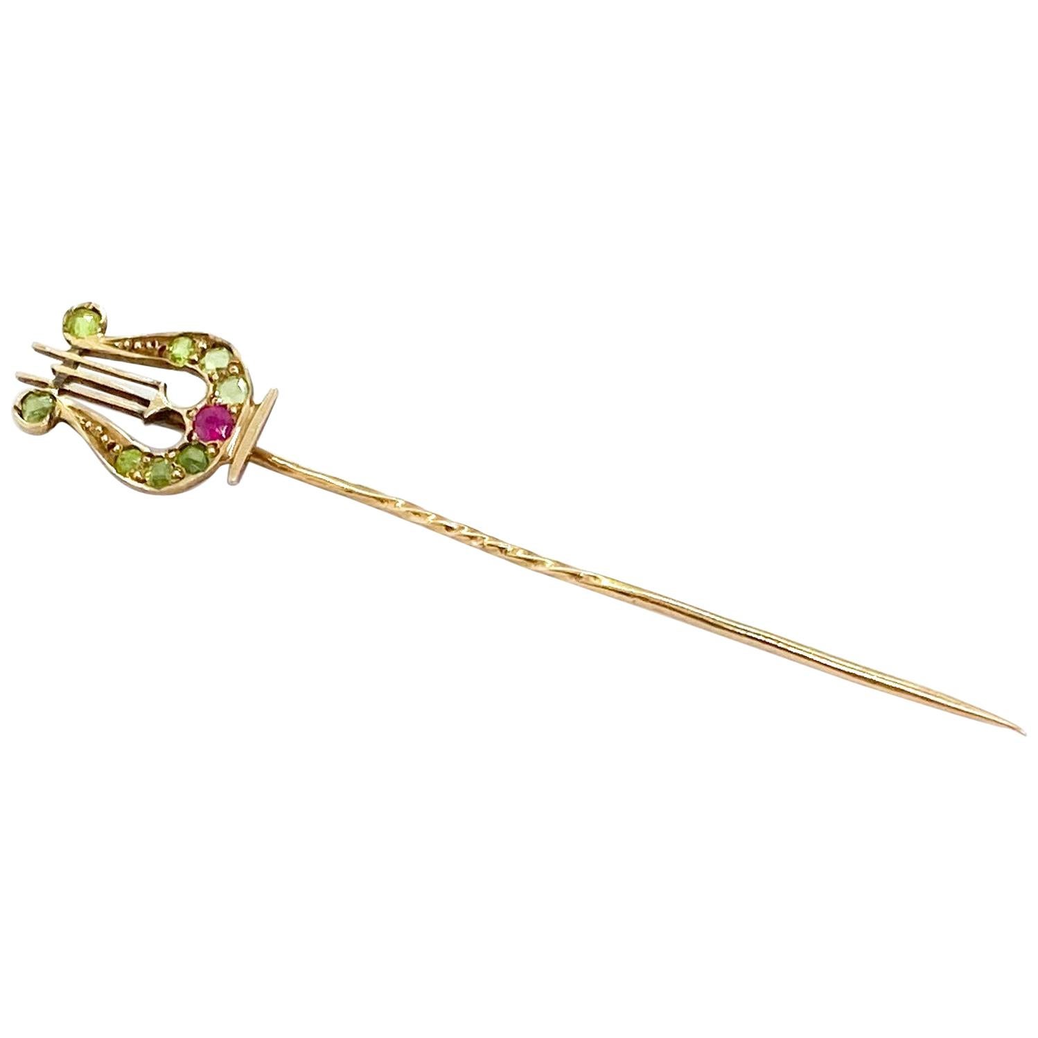 14 Karat Yellow Gold Russia Lyre Stickpin 56 Russian Gold For Sale