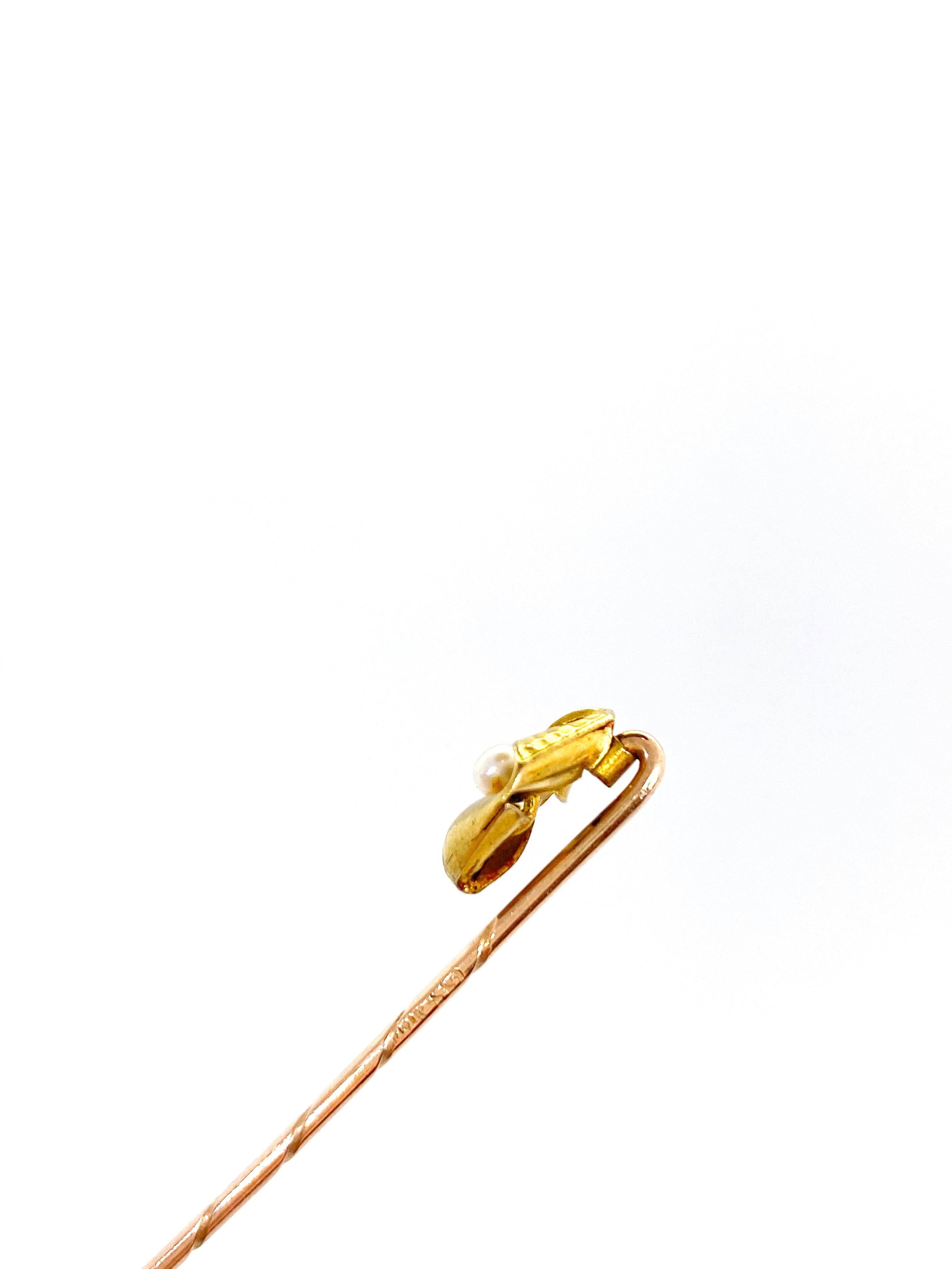 14 Karat Yellow Gold Russia Pearl Stickpin In Good Condition For Sale In Orimattila, FI