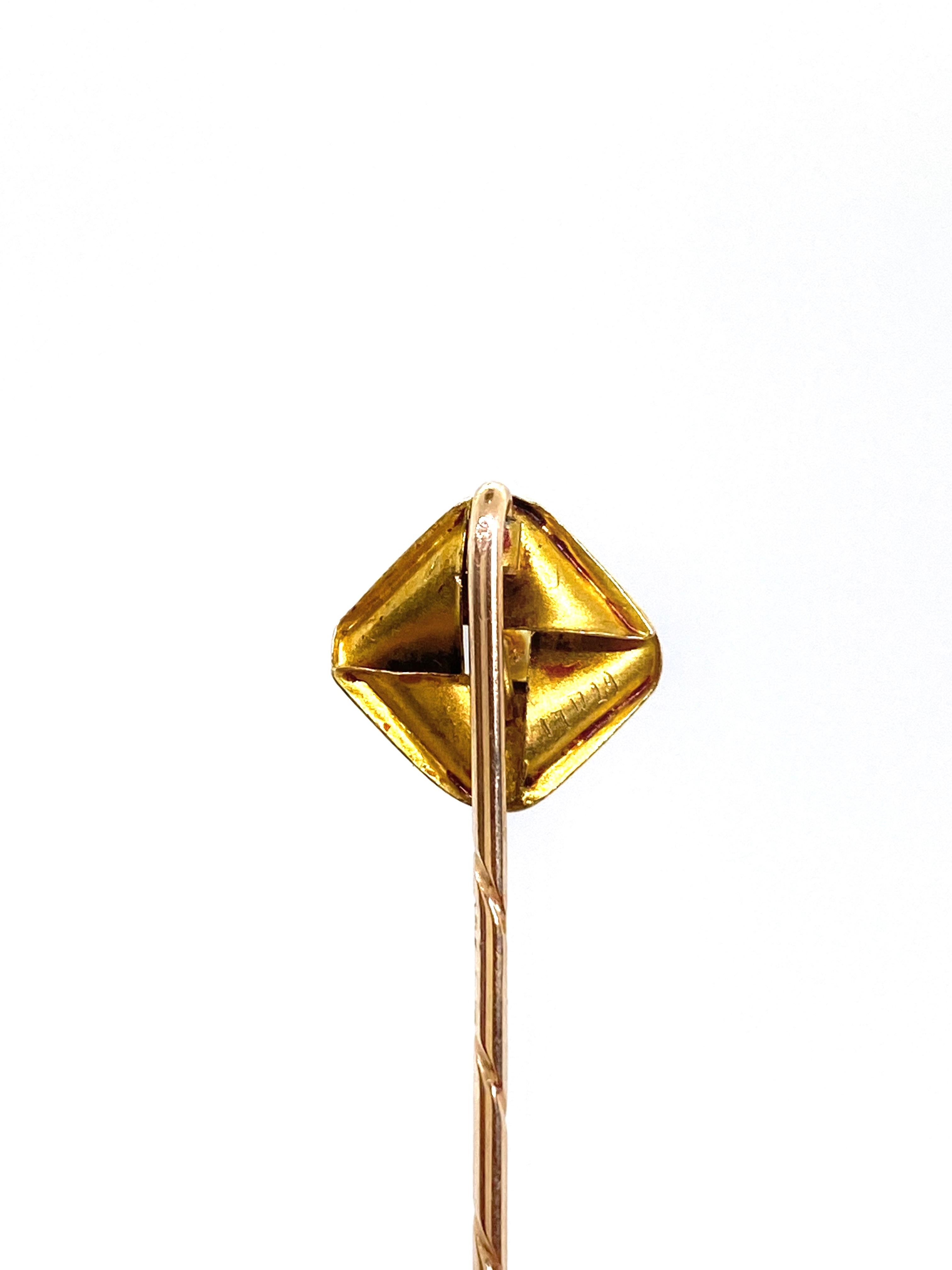 14 Karat Yellow Gold Russia Pearl Stickpin For Sale 1
