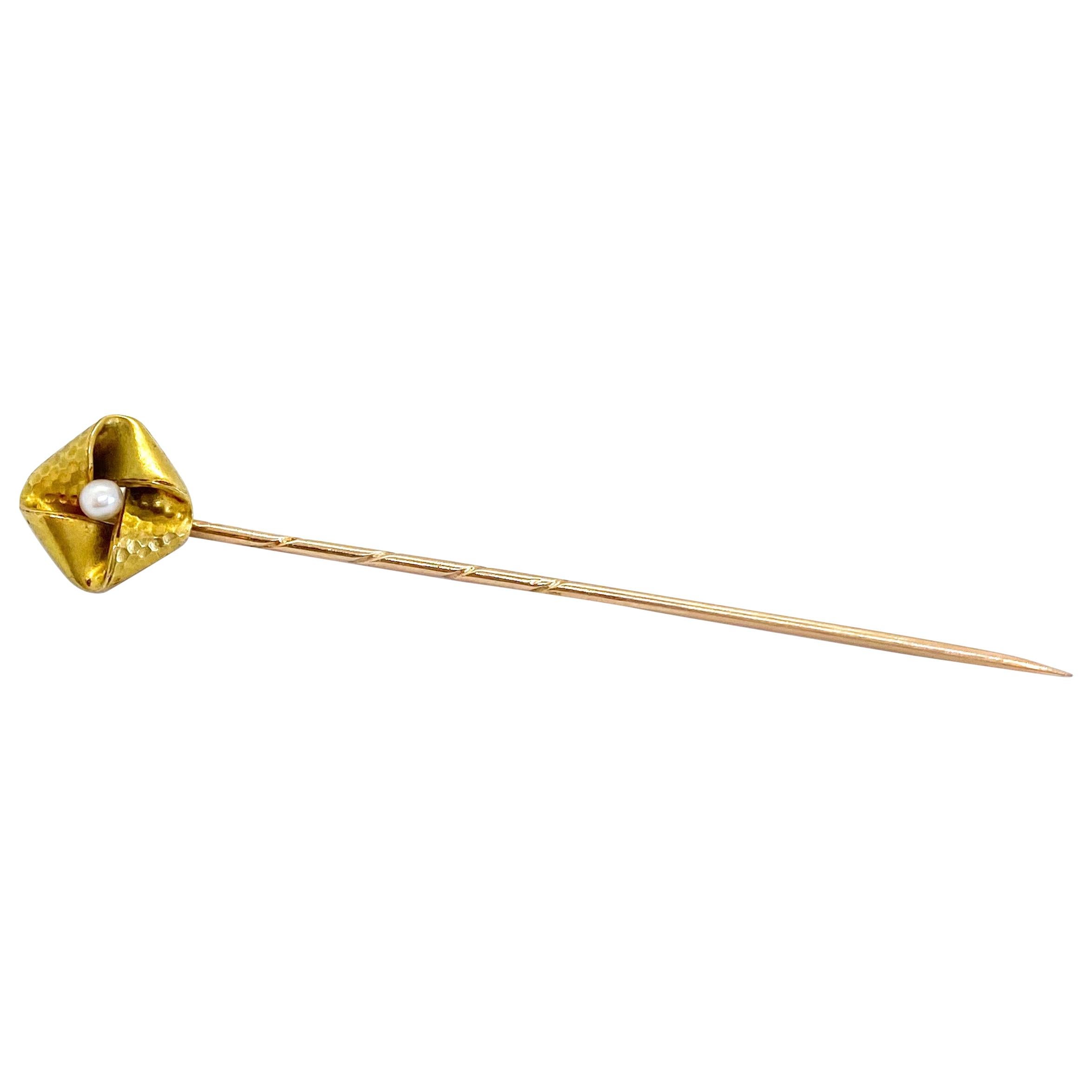 Épingle de bâton russe en or jaune 14 carats et perles