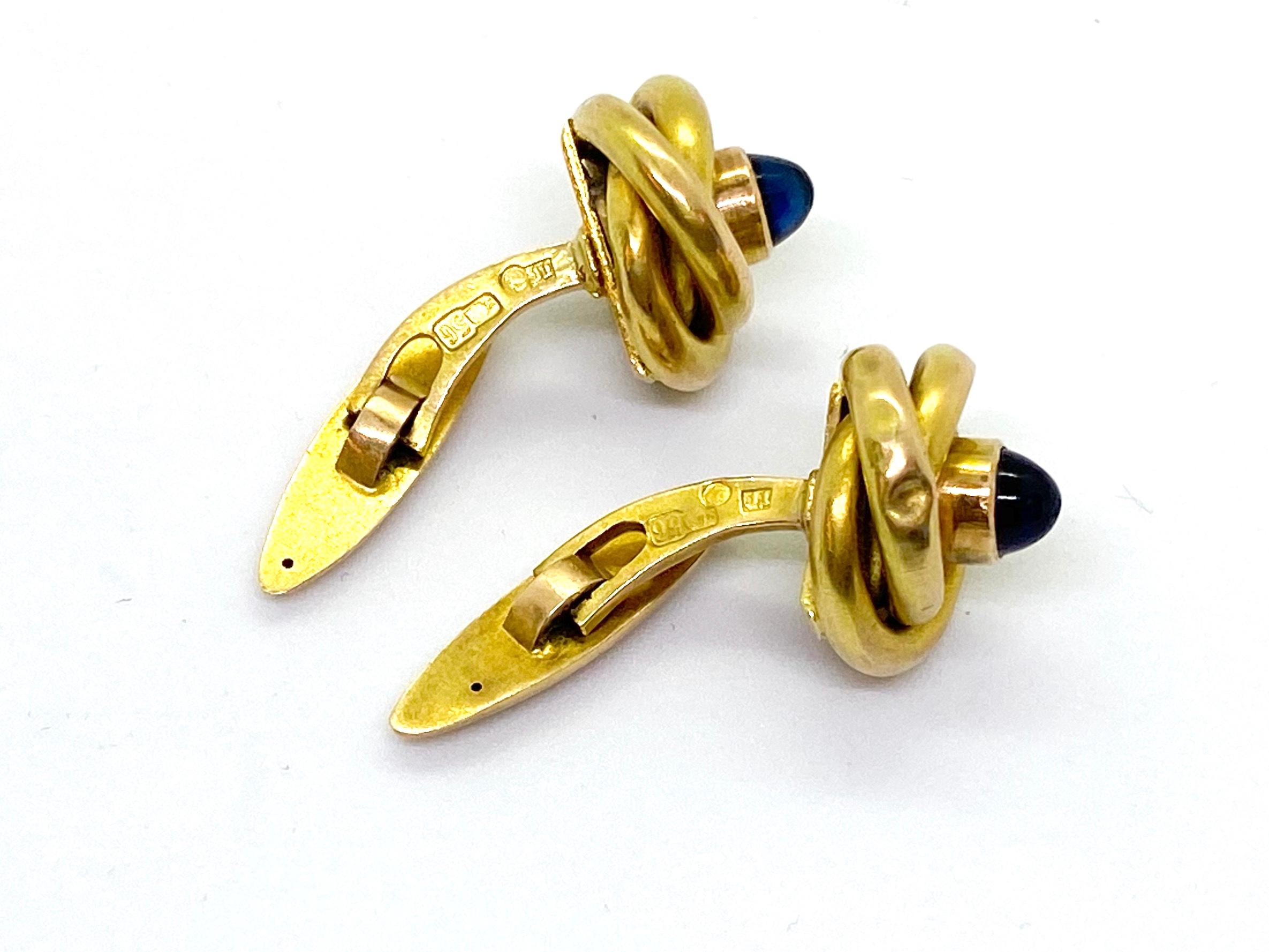 Russian Empire 14 Karat Yellow Gold Russia Sapphire Cufflinks For Sale