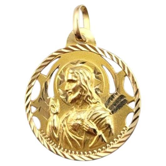 14 Karat Yellow Gold Sacred Heart Of Jesus and Blessed Mother Pendant #22236 in vendita