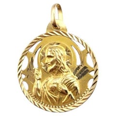 14 Karat Yellow Gold Sacred Heart Of Jesus and Blessed Mother Pendant #22236