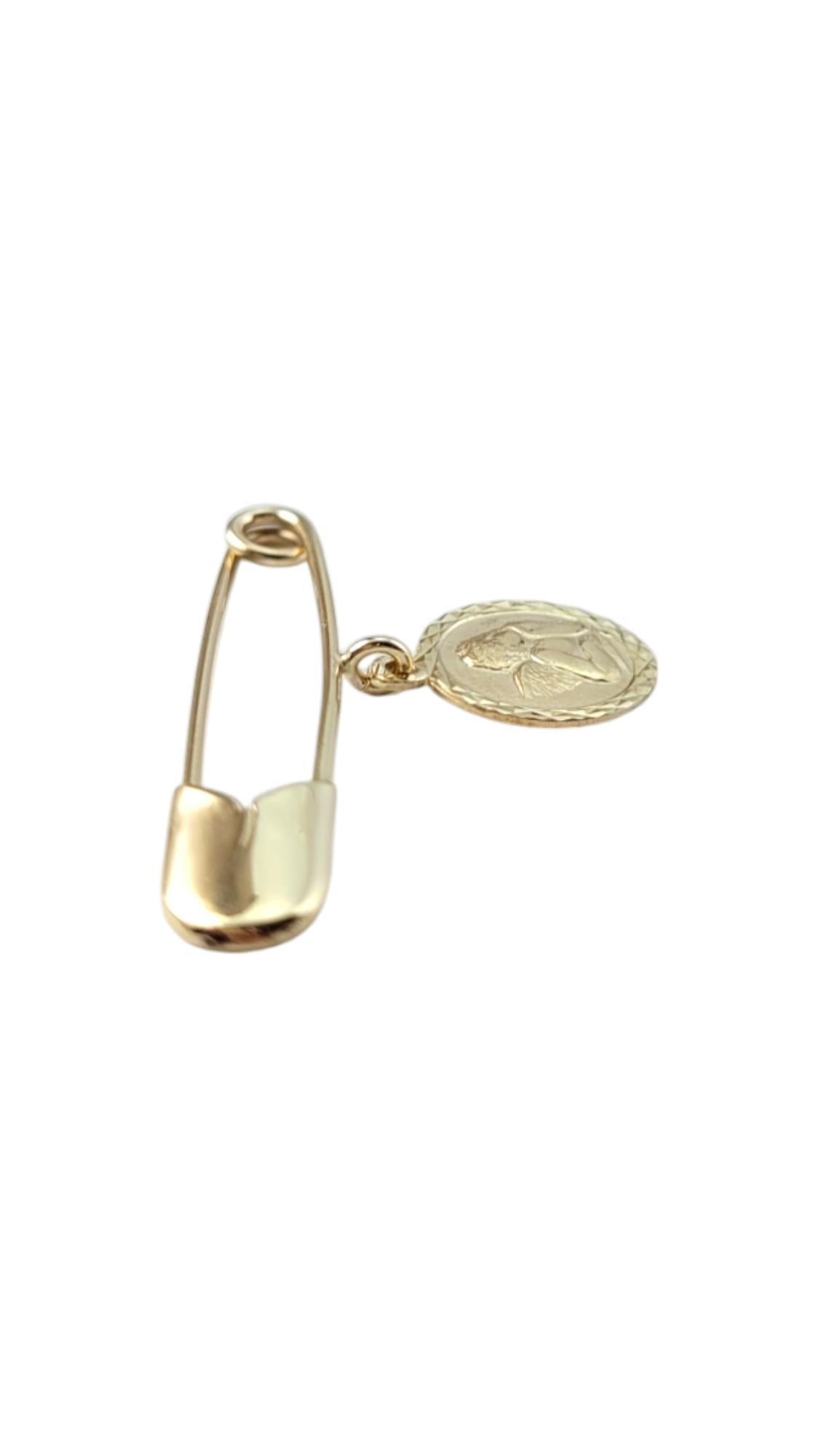 14 Karat Yellow Gold Safety Pin with Angel Charm #20729 In Good Condition For Sale In Washington Depot, CT