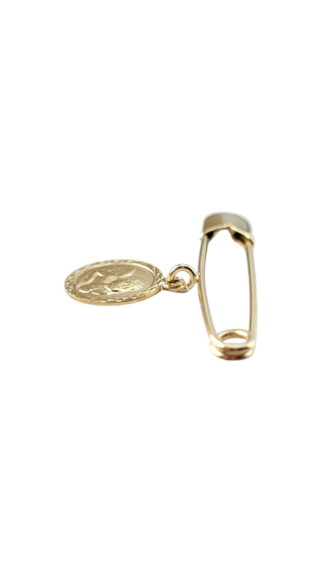 14 Karat Yellow Gold Safety Pin with Angel Charm #20729 For Sale 1