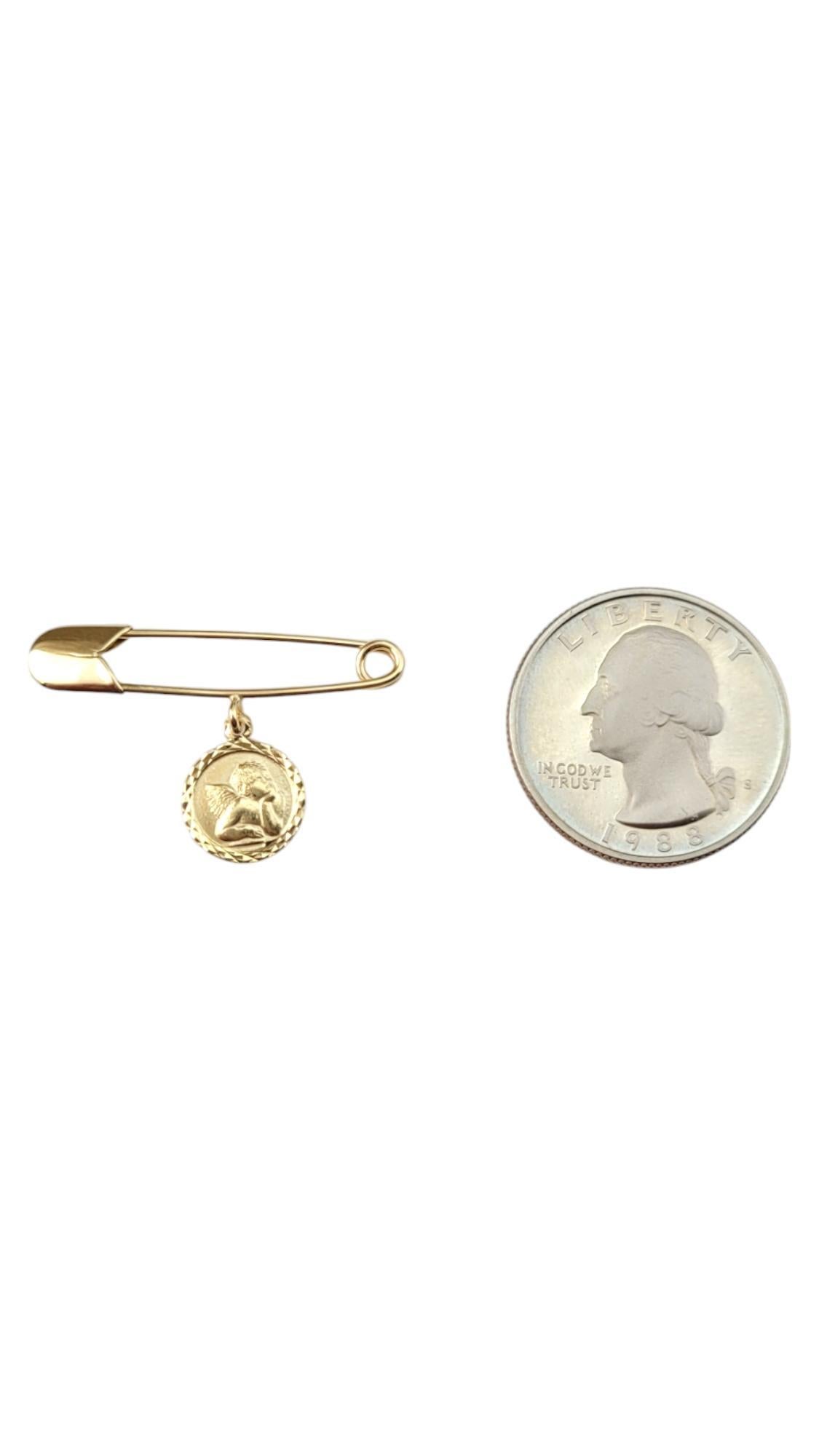 14 Karat Yellow Gold Safety Pin with Angel Charm #20729 For Sale 3