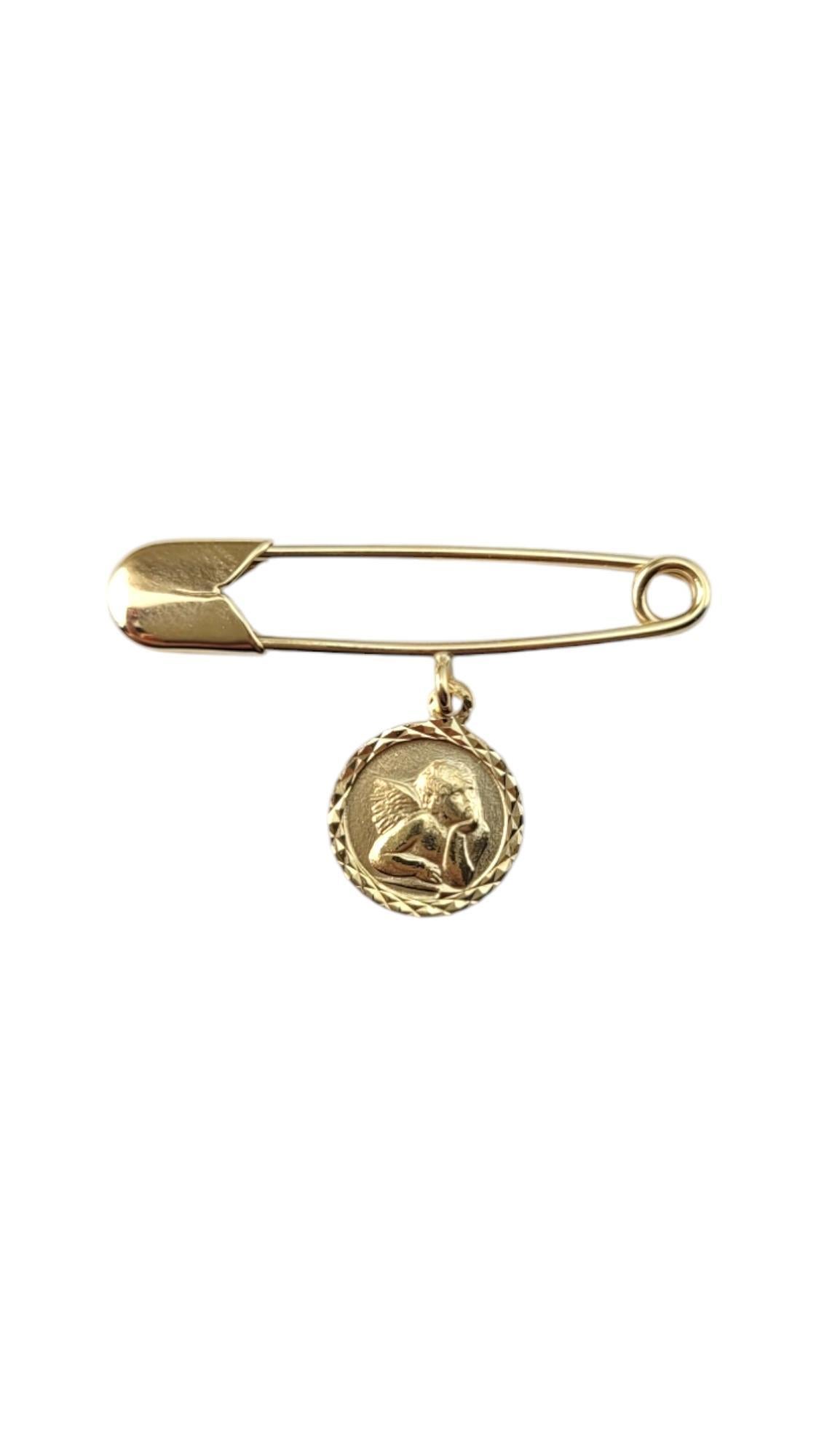 14 Karat Yellow Gold Safety Pin with Angel Charm #20729 For Sale