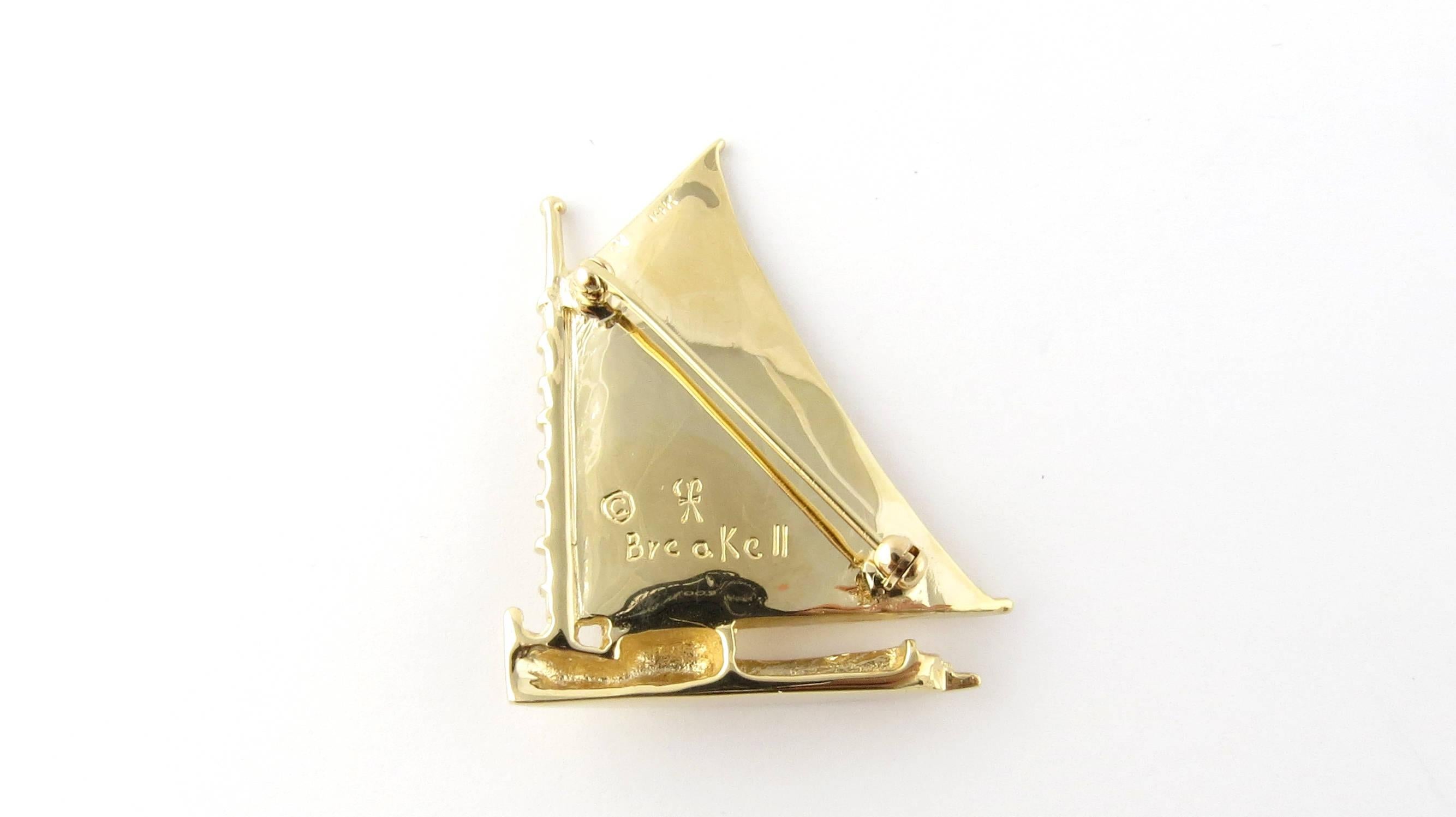 14 Karat Yellow Gold Sailboat Pin or Brooch 1