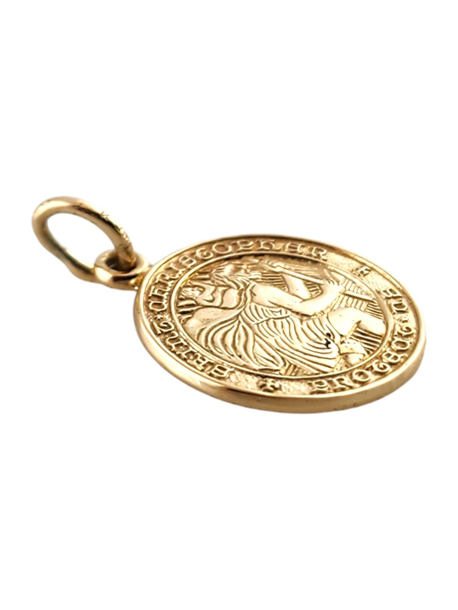 14 Karat Yellow Gold Saint Christopher Protect Us Charm #18540 In Good Condition In Washington Depot, CT