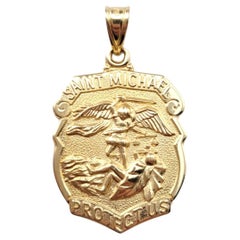 Or jaune 14 carats "Saint Michel protège-nous" Archange  Pendentif #20910