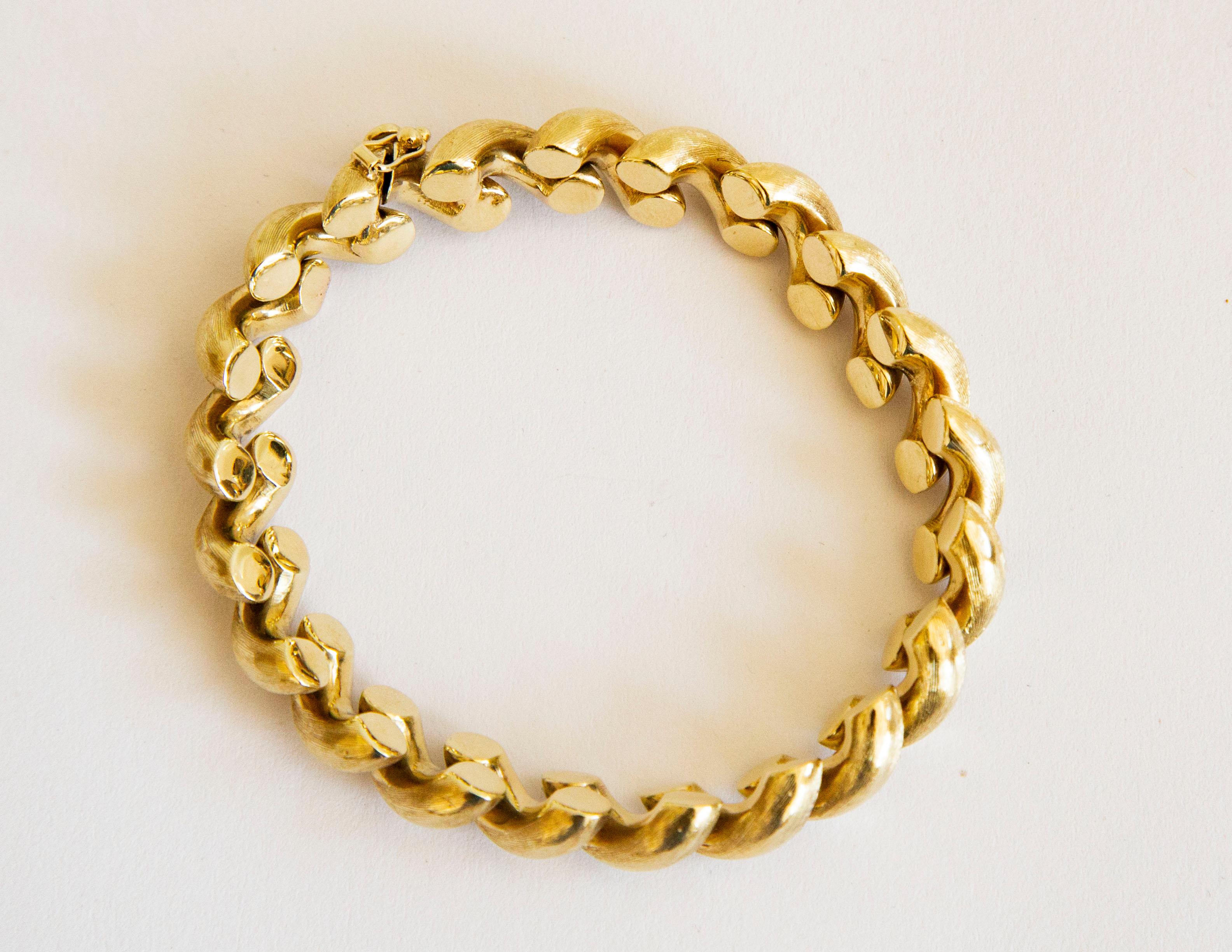 14 Karat Yellow Gold San Marco Macaroni Link Bracelet In Good Condition For Sale In Arnhem, NL