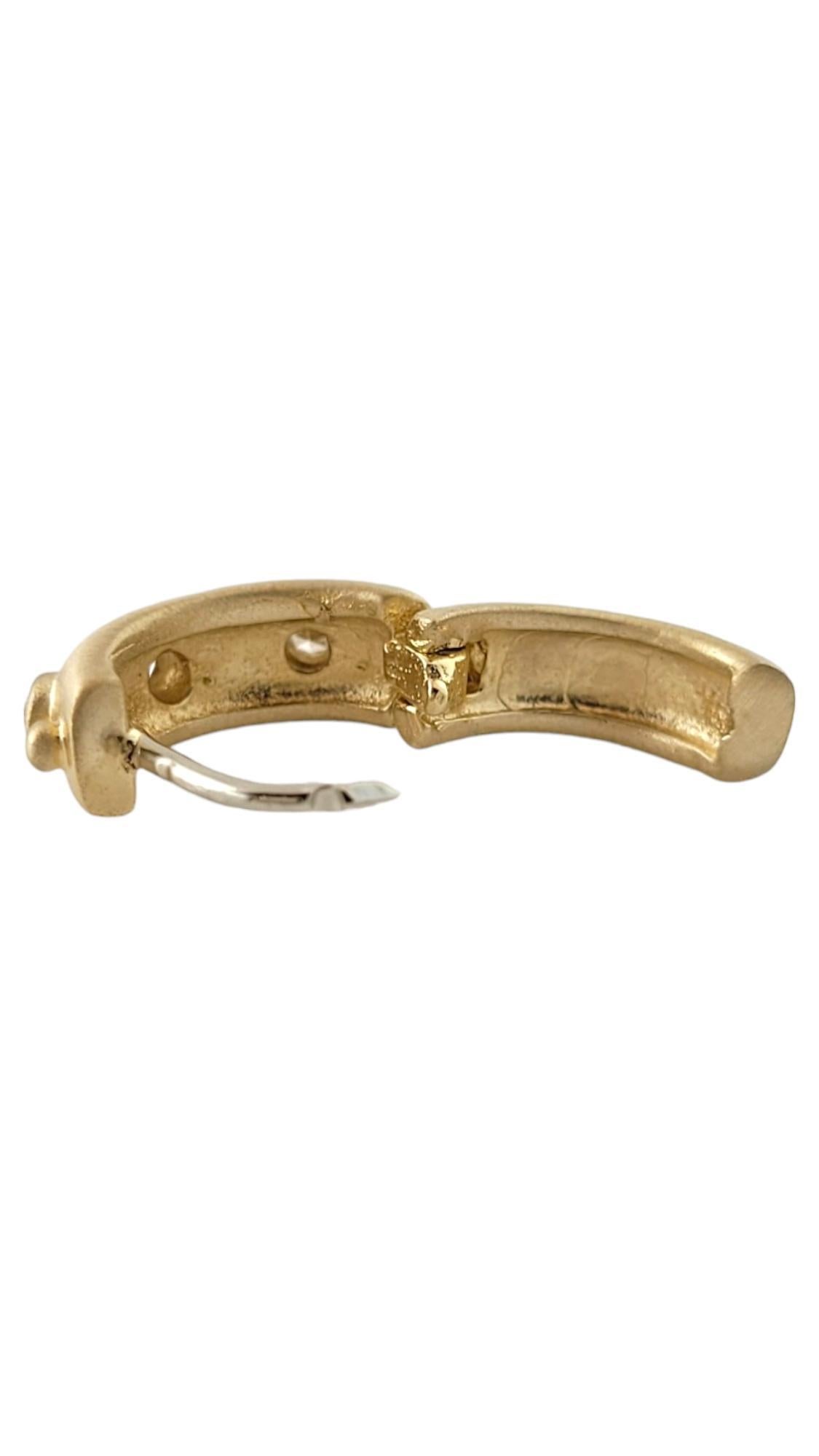 Women's 14 Karat Yellow Gold Sand Blast Finish Diamond Hoop Earrings #17715 For Sale