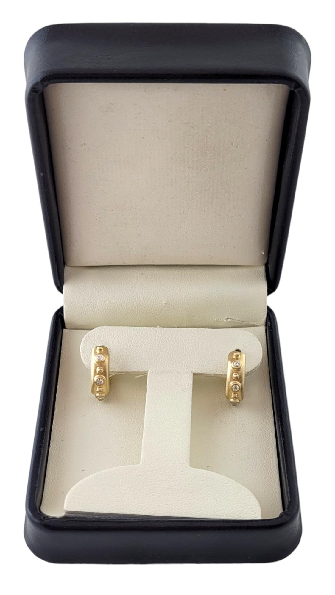 14 Karat Yellow Gold Sand Blast Finish Diamond Hoop Earrings #17715 For Sale 1