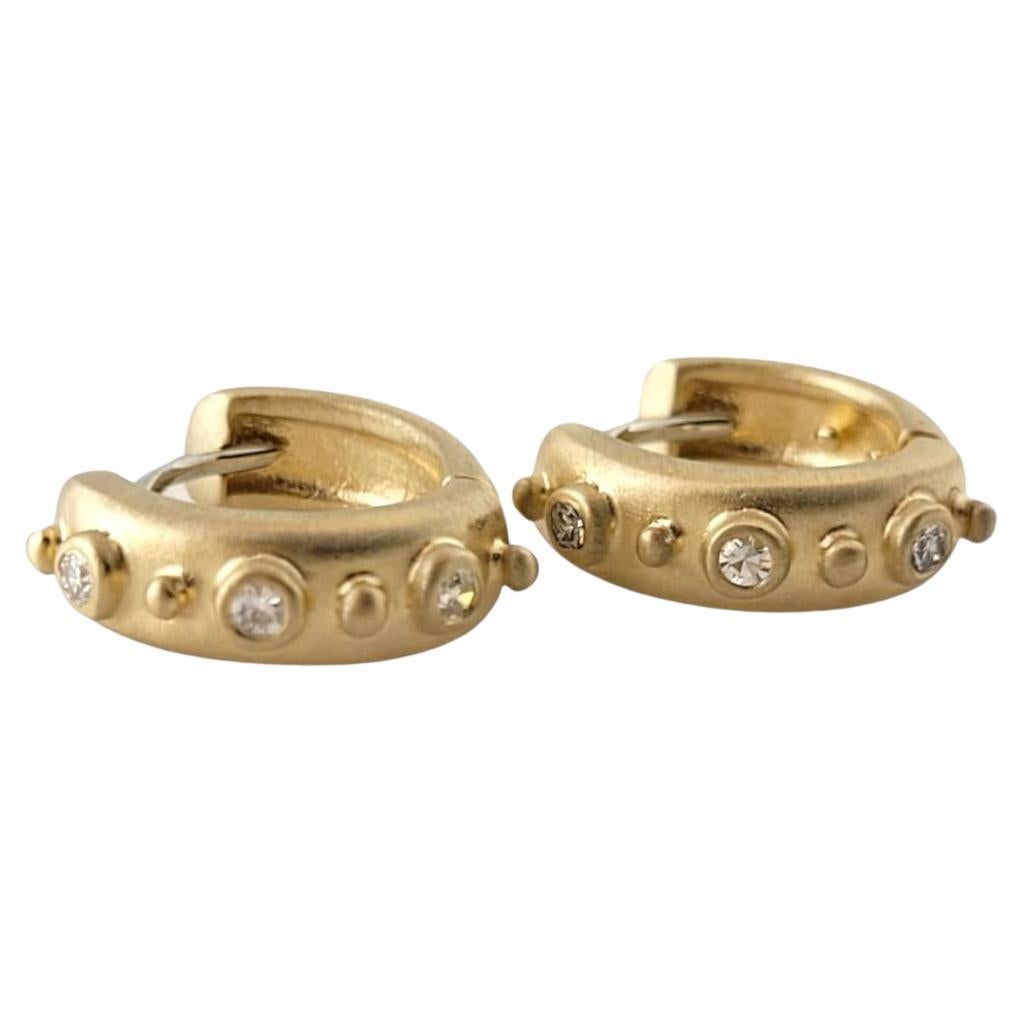 14 Karat Yellow Gold Sand Blast Finish Diamond Hoop Earrings #17715 For Sale