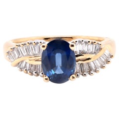 14 Karat Yellow Gold Sapphire and Diamond Baguette Ring