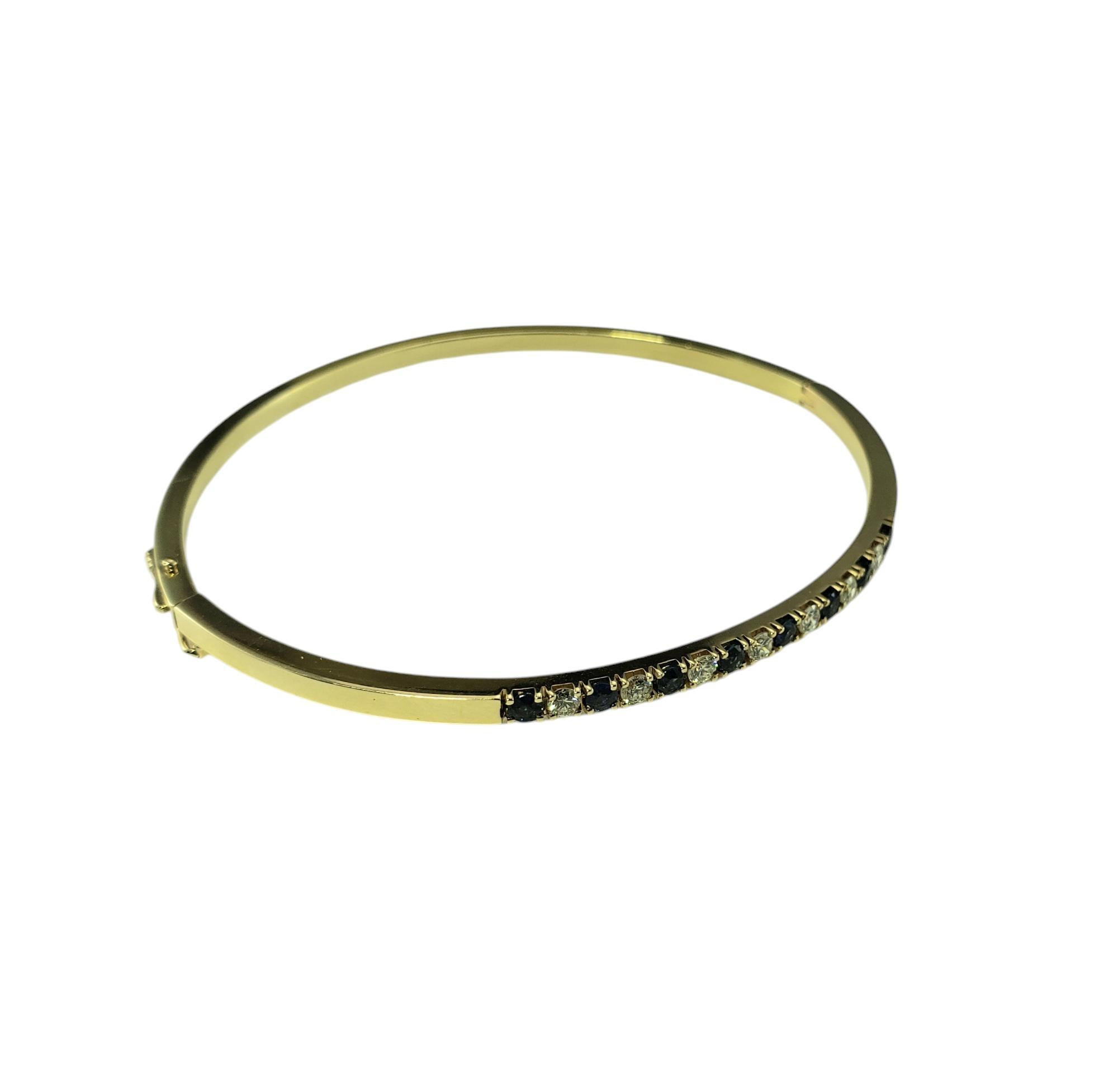 Round Cut 14 Karat Yellow Gold Sapphire and Diamond Bangle Bracelet #19853 For Sale